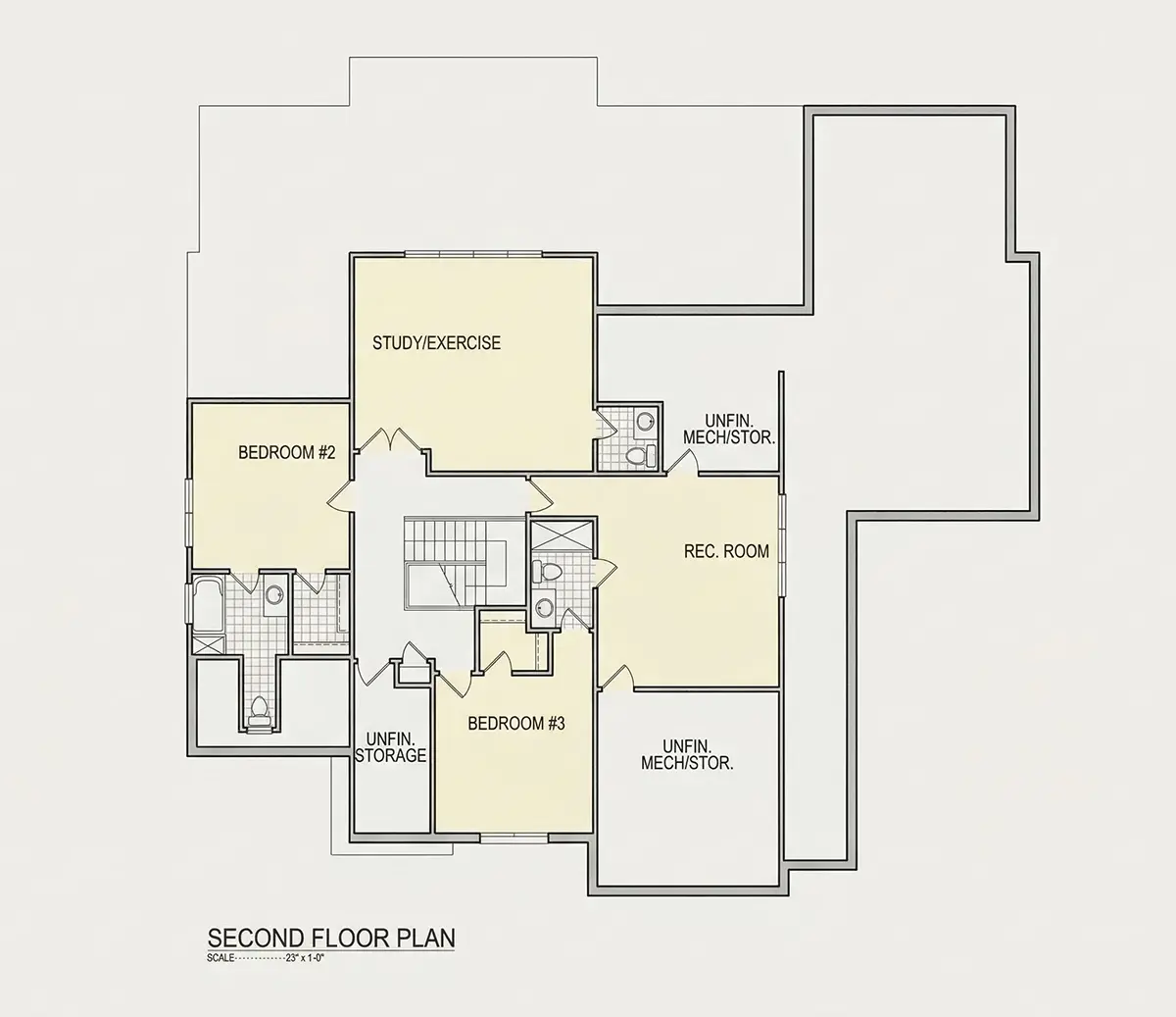 Antras Aukštas 9 – Namo projektas su mansarda 379 m²: 4 Miegamieji, Darbo kambarys, 6 Vonios, Atvira virtuvė, Garažas — 15265R