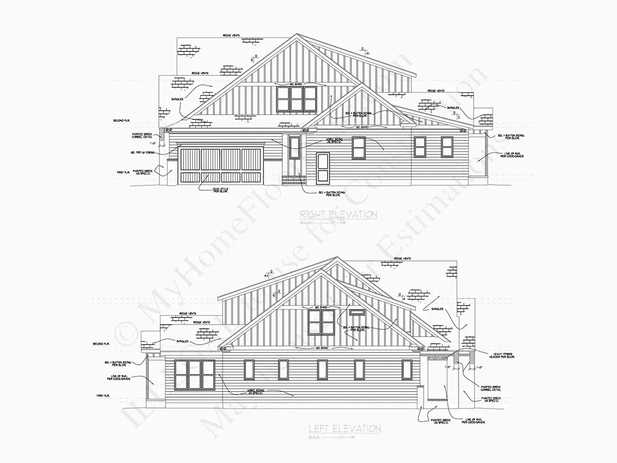 Fasadai 7 – Namo projektas su mansarda 379 m²: 4 Miegamieji, Darbo kambarys, 6 Vonios, Atvira virtuvė, Garažas — 15265R