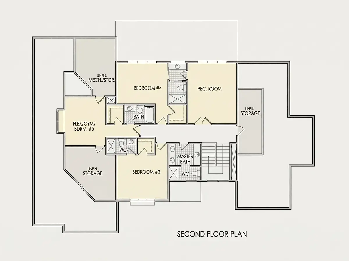 Antras Aukštas 25 – Namo projektas su mansarda 399 m²: 5 Miegamieji, 7 Vonios, Atvira virtuvė, Garažas — 51547R
