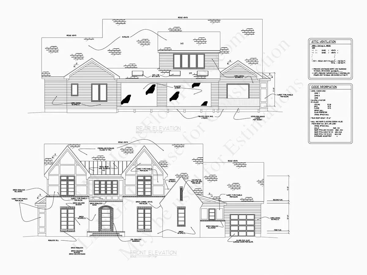 Fasadai 11 – Dviejų aukštų namo projektas 381 m²: 4 Miegamieji, 5 Vonios, Atvira virtuvė, Garažas — 84914R