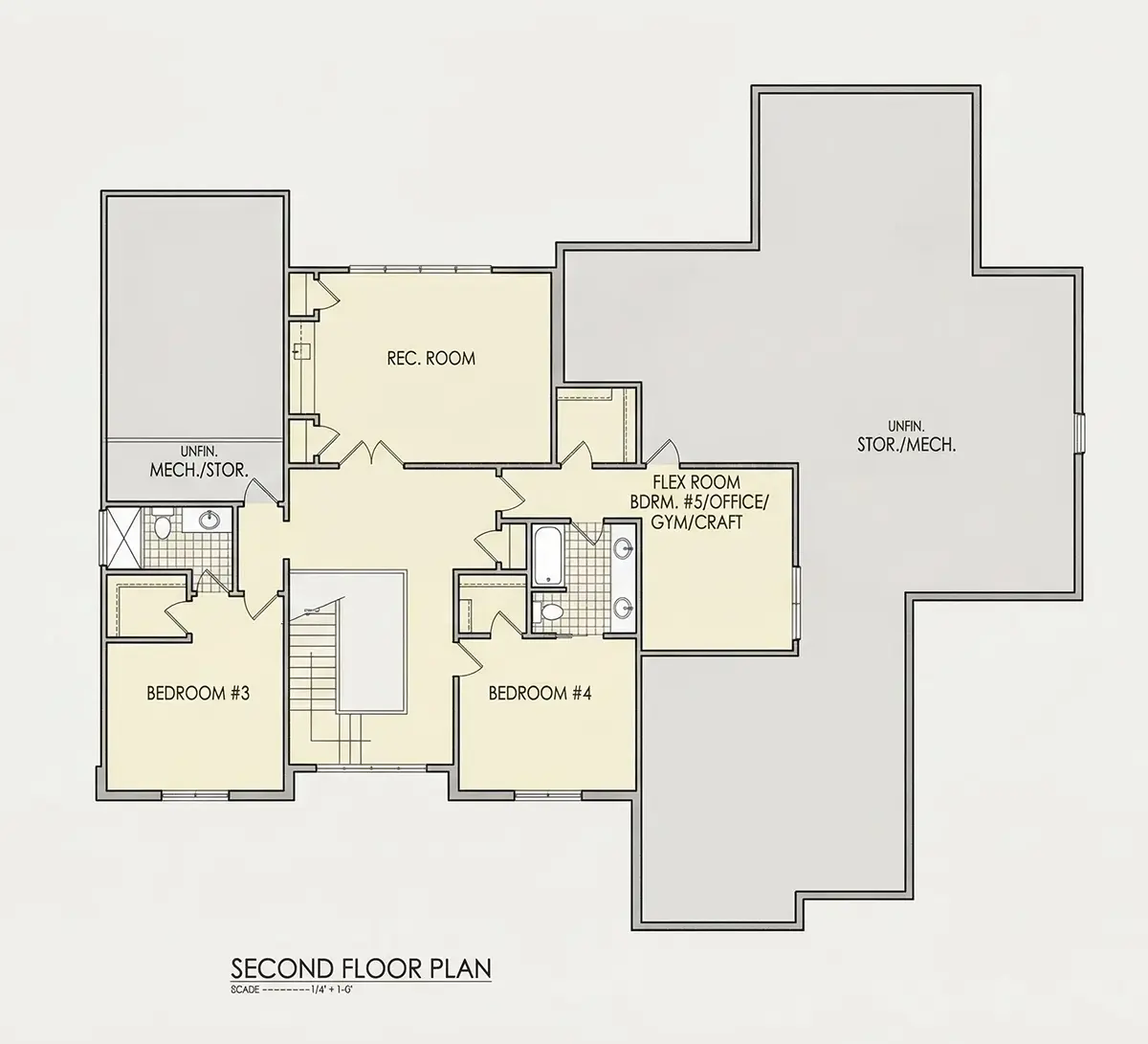 Antras Aukštas 15 – Dviejų aukštų namo projektas 381 m²: 4 Miegamieji, 5 Vonios, Atvira virtuvė, Garažas — 84914R