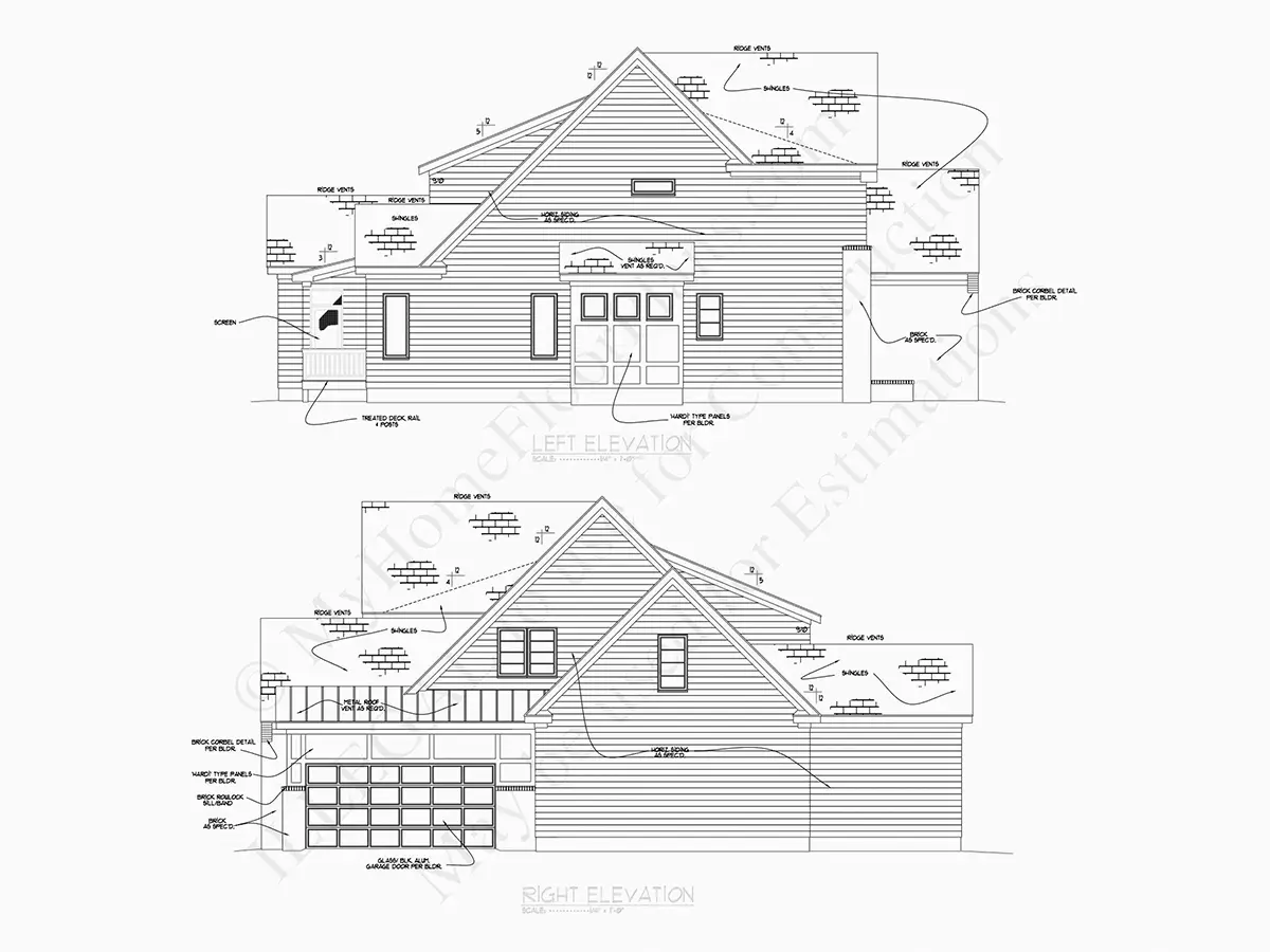 Fasadai 13 – Dviejų aukštų namo projektas 381 m²: 4 Miegamieji, 5 Vonios, Atvira virtuvė, Garažas — 84914R
