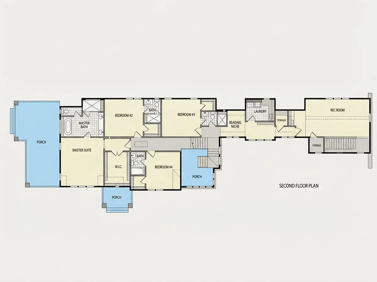 Antras Aukštas 10 – Dviejų aukštų namo projektas + rūsiu 414 m²: 4 Miegamieji, Darbo kambarys, 6 Vonios, Atvira virtuvė, Garažas — 50387R