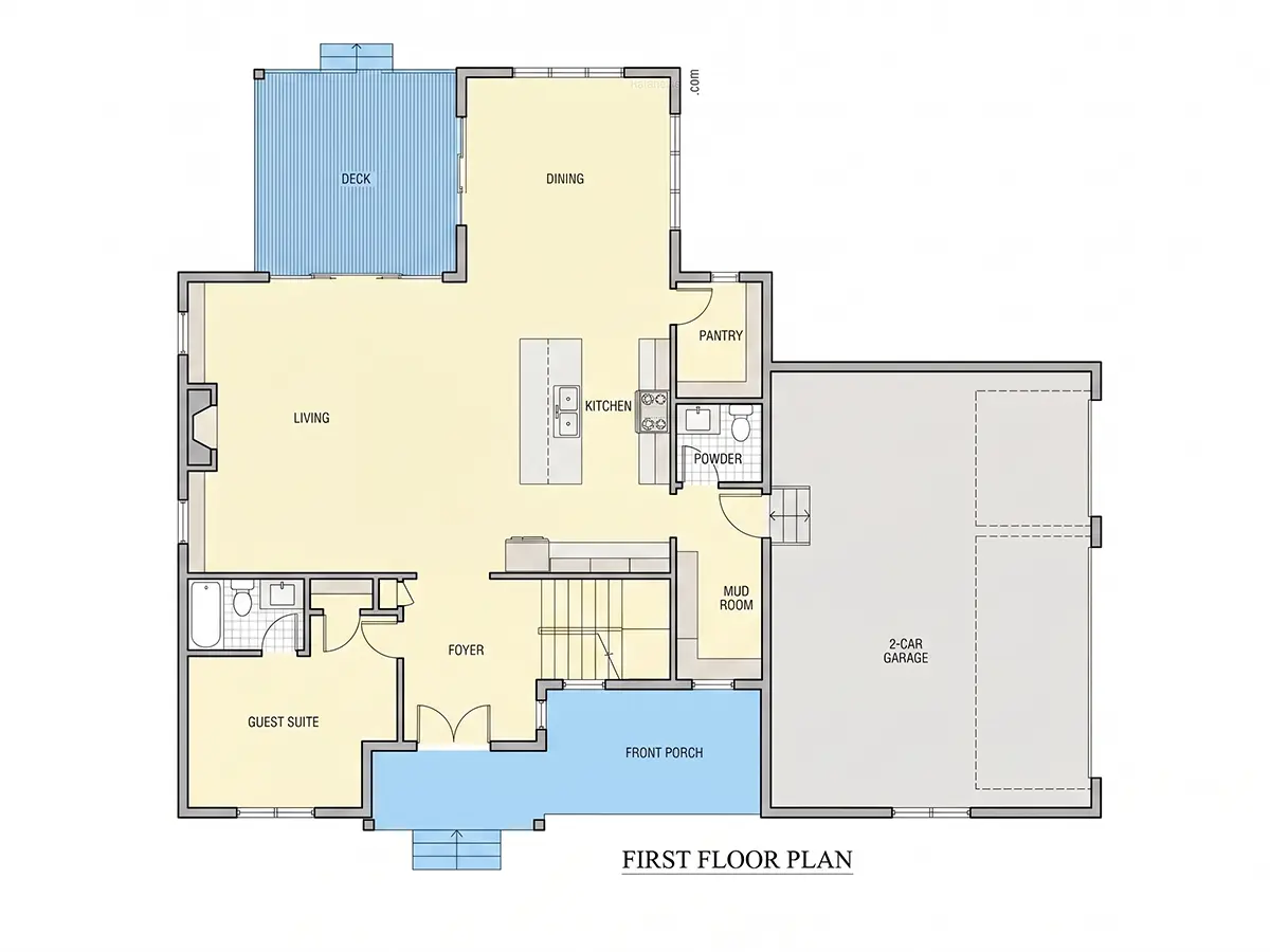 Pirmas Aukštas 9 – Dviejų aukštų namo projektas 356 m²: 4 Miegamieji, 4 Vonios, Atvira virtuvė, Garažas — 13464R