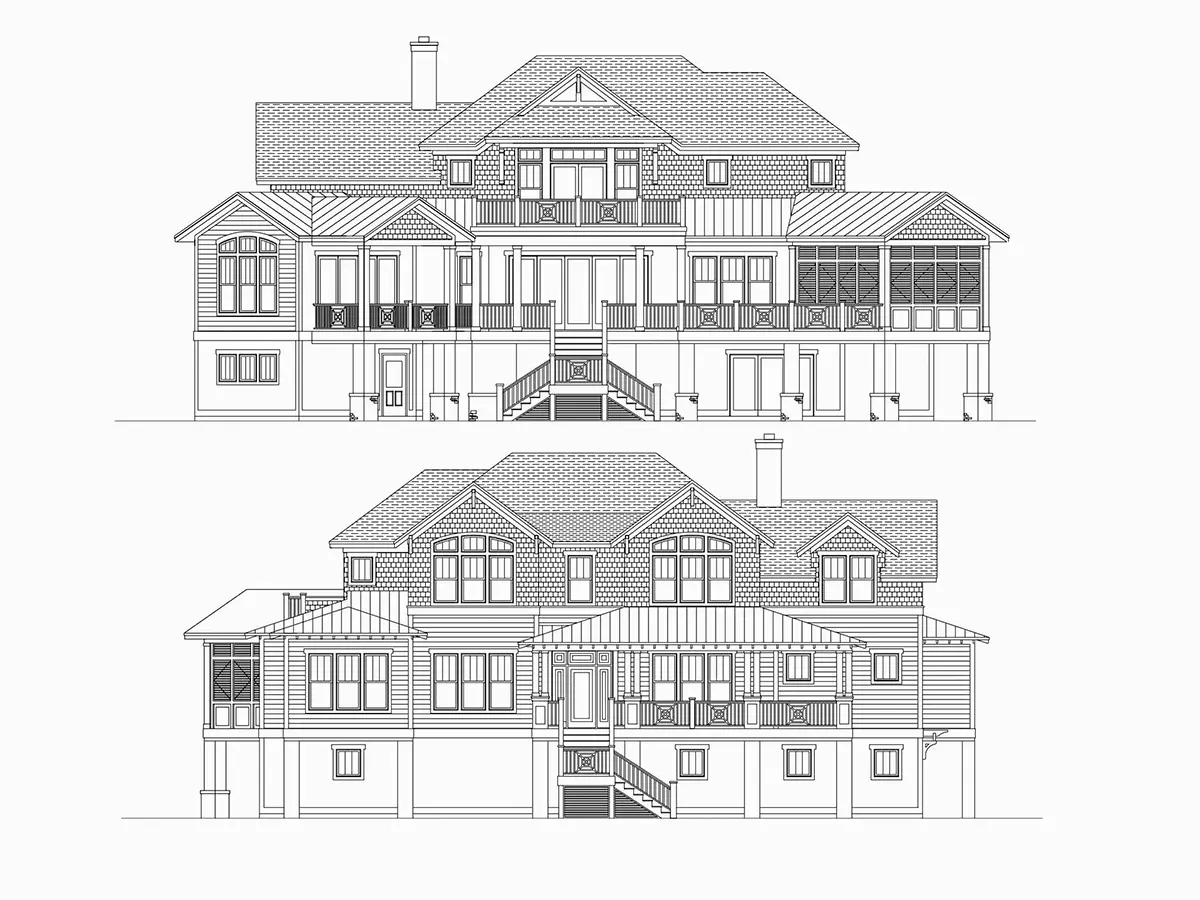 Fasadai 30 – Trijų aukštų namo projektas 585 m²: 5 Miegamieji, Darbo kambarys, 7 Vonios, Atvira virtuvė, Garažas — 10297R