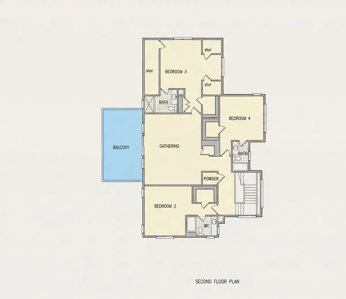 Antras Aukštas 34 – Trijų aukštų namo projektas 585 m²: 5 Miegamieji, Darbo kambarys, 7 Vonios, Atvira virtuvė, Garažas — 10297R