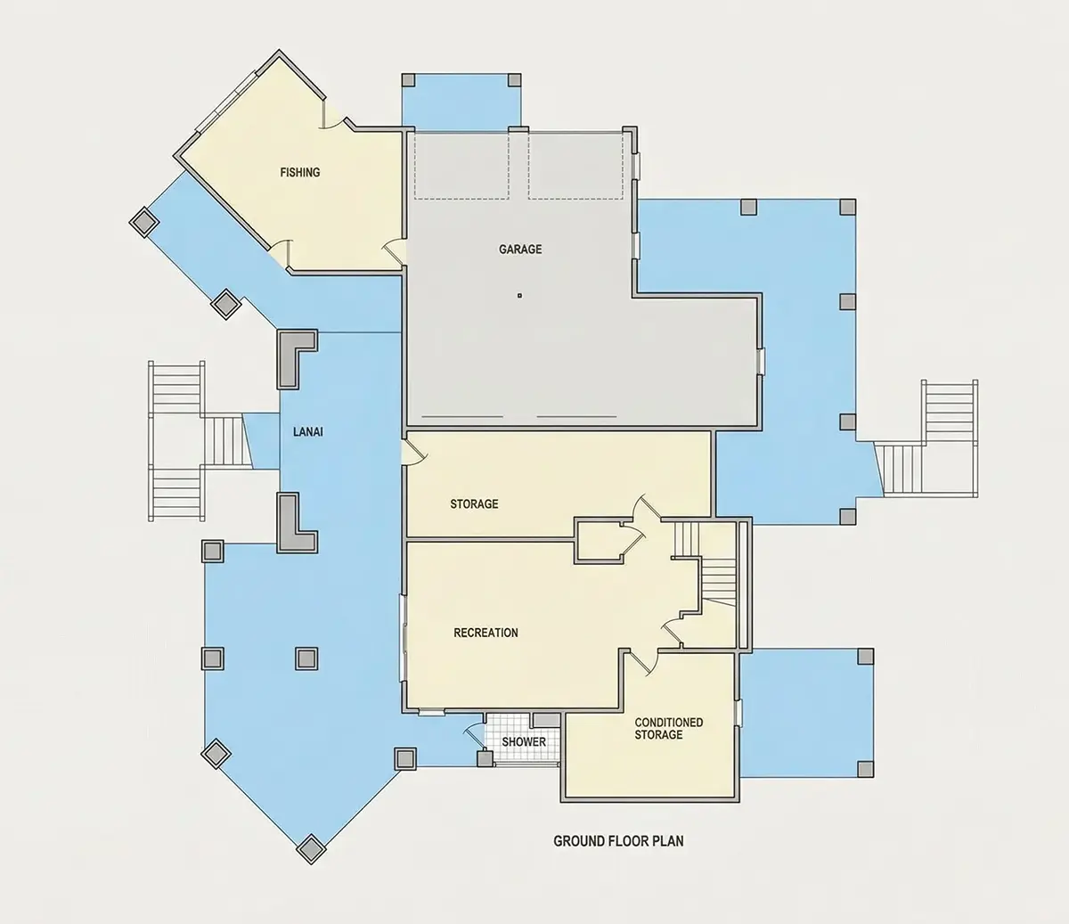 Rūsys 32 – Trijų aukštų namo projektas 585 m²: 5 Miegamieji, Darbo kambarys, 7 Vonios, Atvira virtuvė, Garažas — 10297R