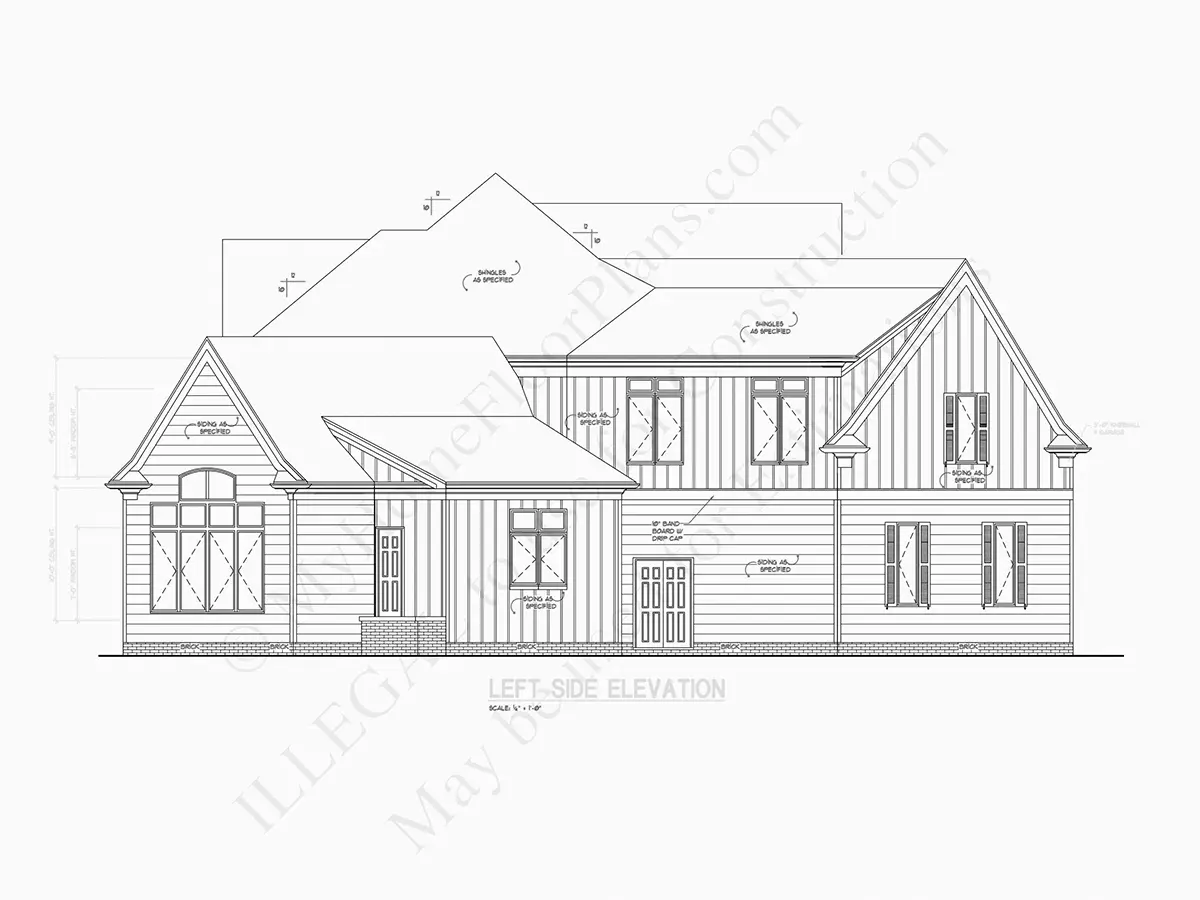 Fasadai 7 – Dviejų aukštų namo projektas 497 m²: 4 Miegamieji, Darbo kambarys, 6 Vonios, Atvira virtuvė, Garažas — 82132R