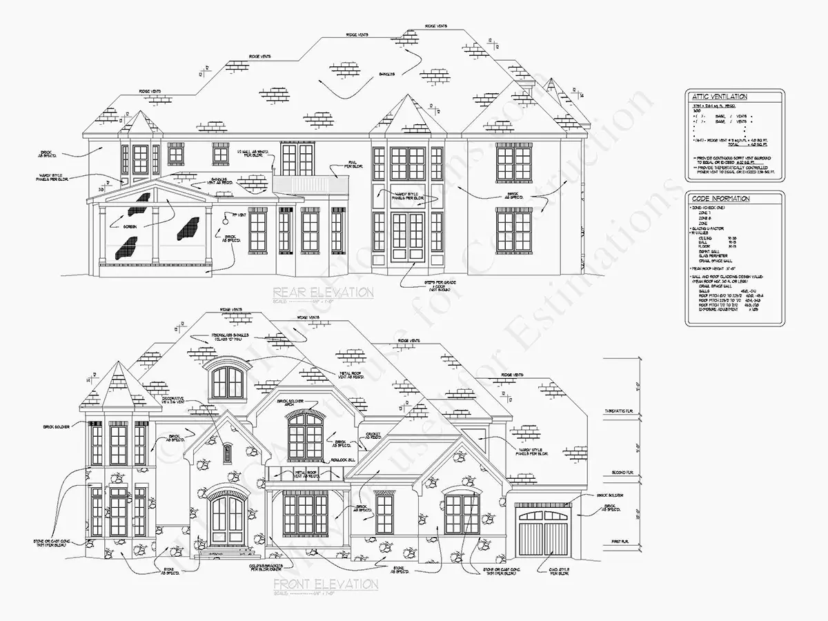Fasadai 19 – Trijų aukštų namo projektas 497 m²: 5 Miegamieji, Darbo kambarys, 6 Vonios, Garažas — 85576R