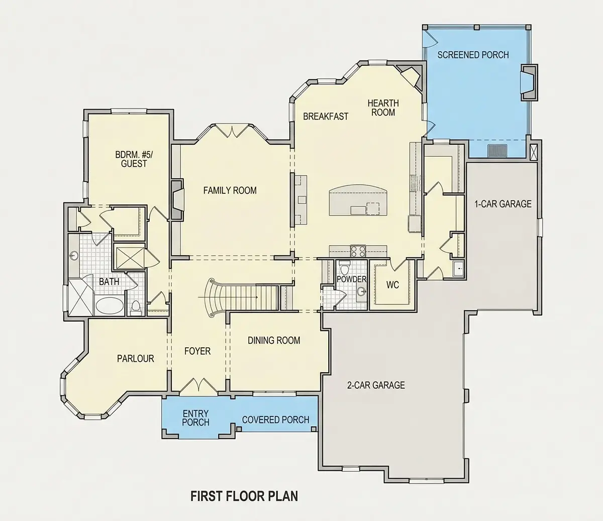 Pirmas Aukštas 21 – Trijų aukštų namo projektas 497 m²: 5 Miegamieji, Darbo kambarys, 6 Vonios, Garažas — 85576R
