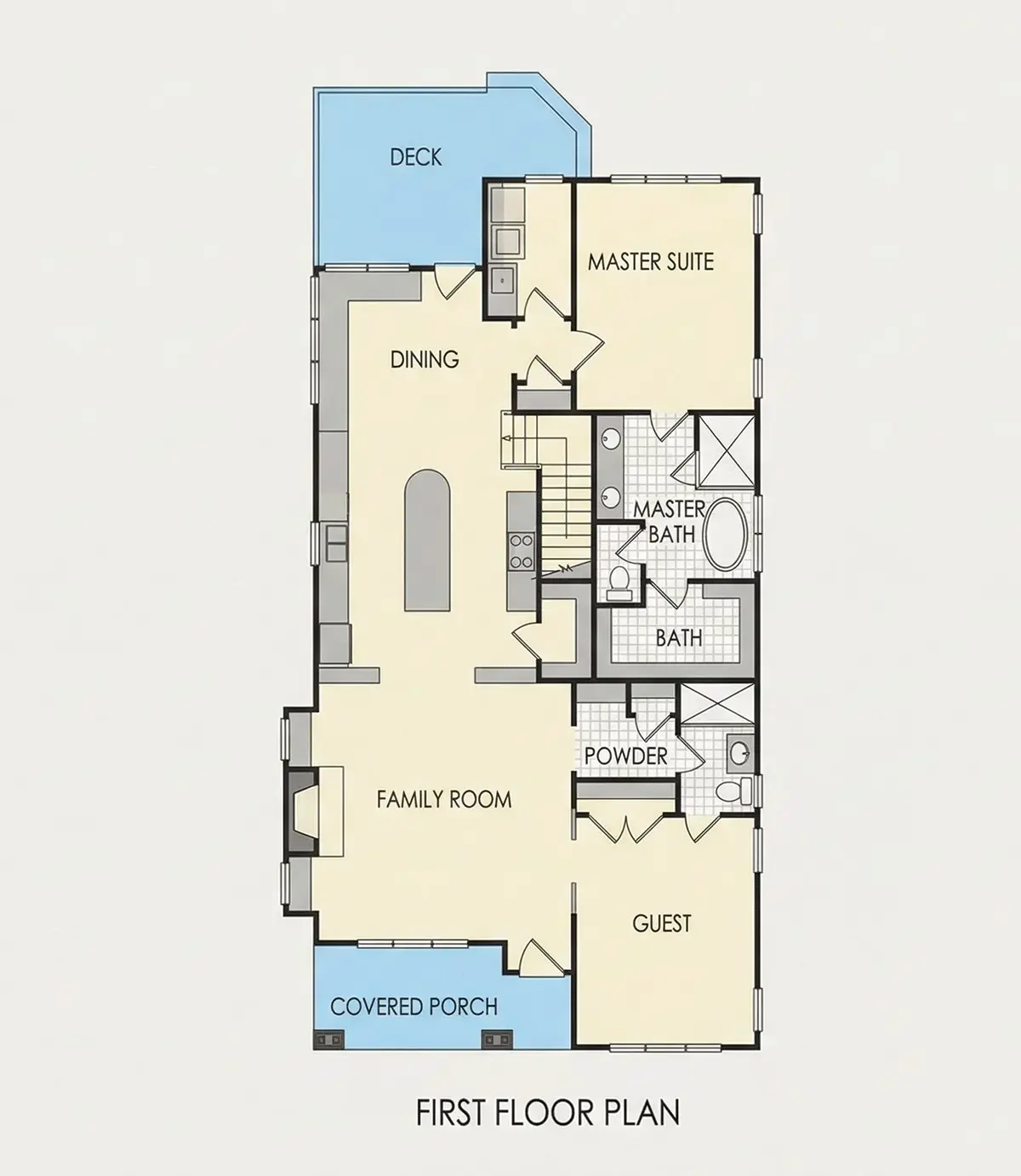 Pirmas Aukštas 11 – Namo projektas su mansarda 292 m²: 4 Miegamieji, Darbo kambarys, 3 Vonios, Atvira virtuvė, be Garažo — 57107R