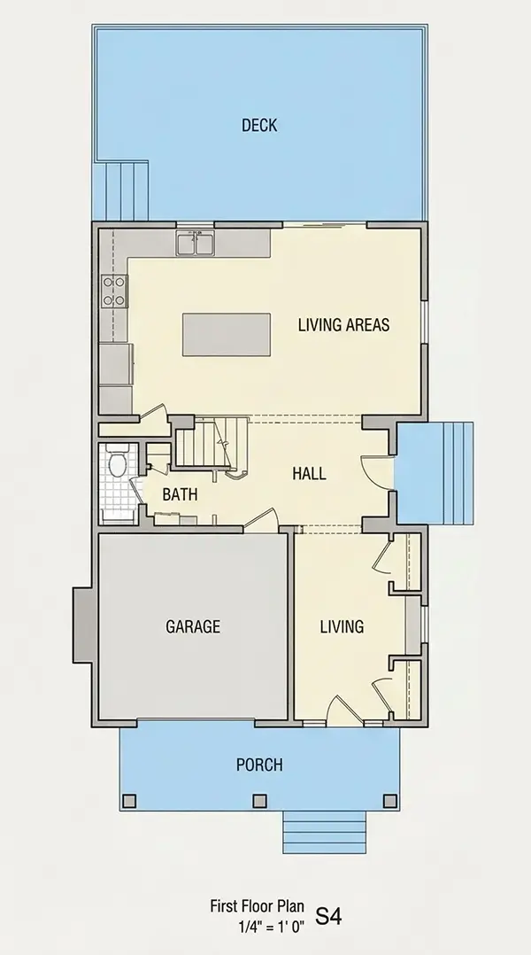 Pirmas Aukštas 6 – Trijų aukštų namo projektas 251 m²: 5 Miegamieji, Darbo kambarys, 4 Vonios, Atvira virtuvė, be Garažo — 24322R