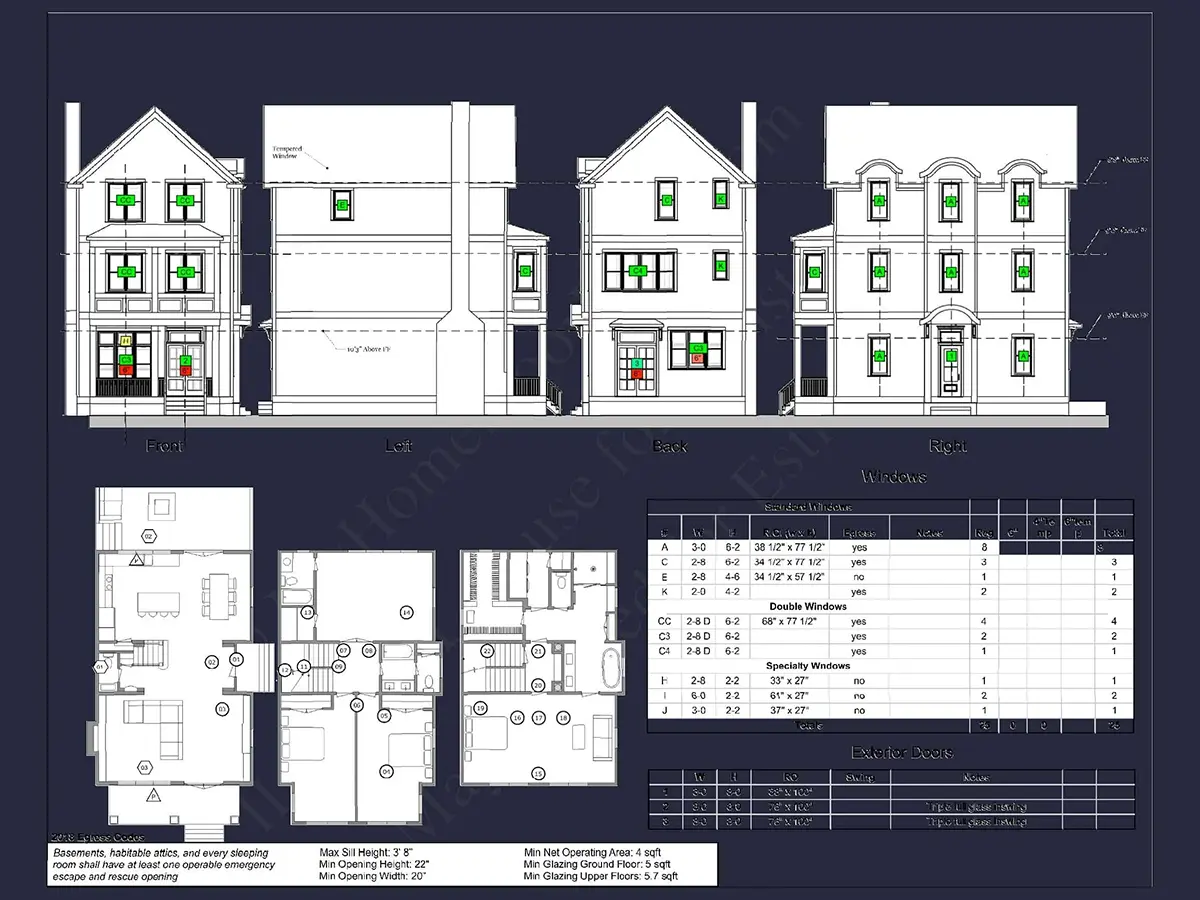Fasadai 5 – Trijų aukštų namo projektas 251 m²: 5 Miegamieji, Darbo kambarys, 4 Vonios, Atvira virtuvė, be Garažo — 24322R
