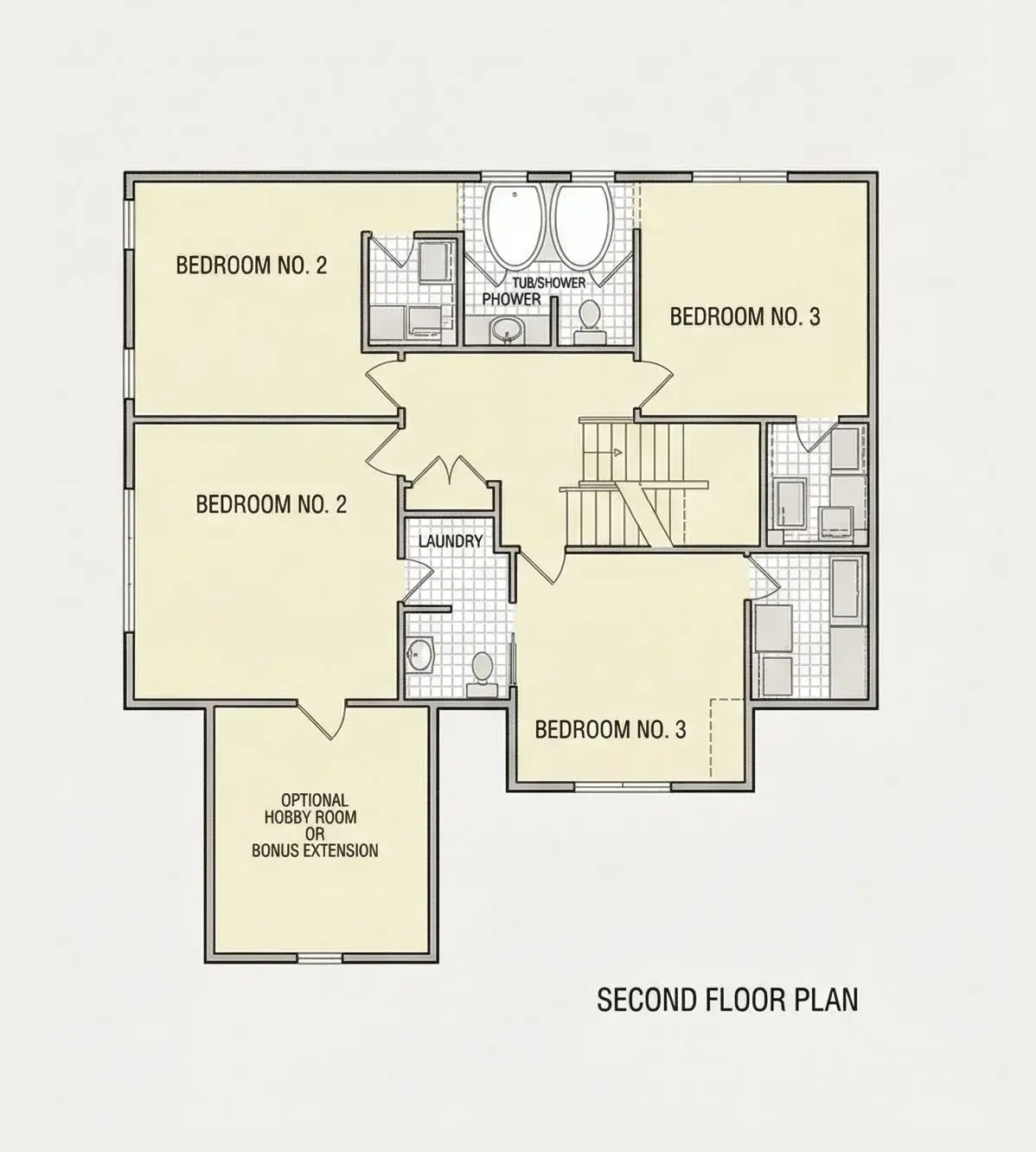 Antras Aukštas 19 – Dviejų aukštų namo projektas 318 m²: 5 Miegamieji, 4 Vonios, Atvira virtuvė, Garažas — 70890R