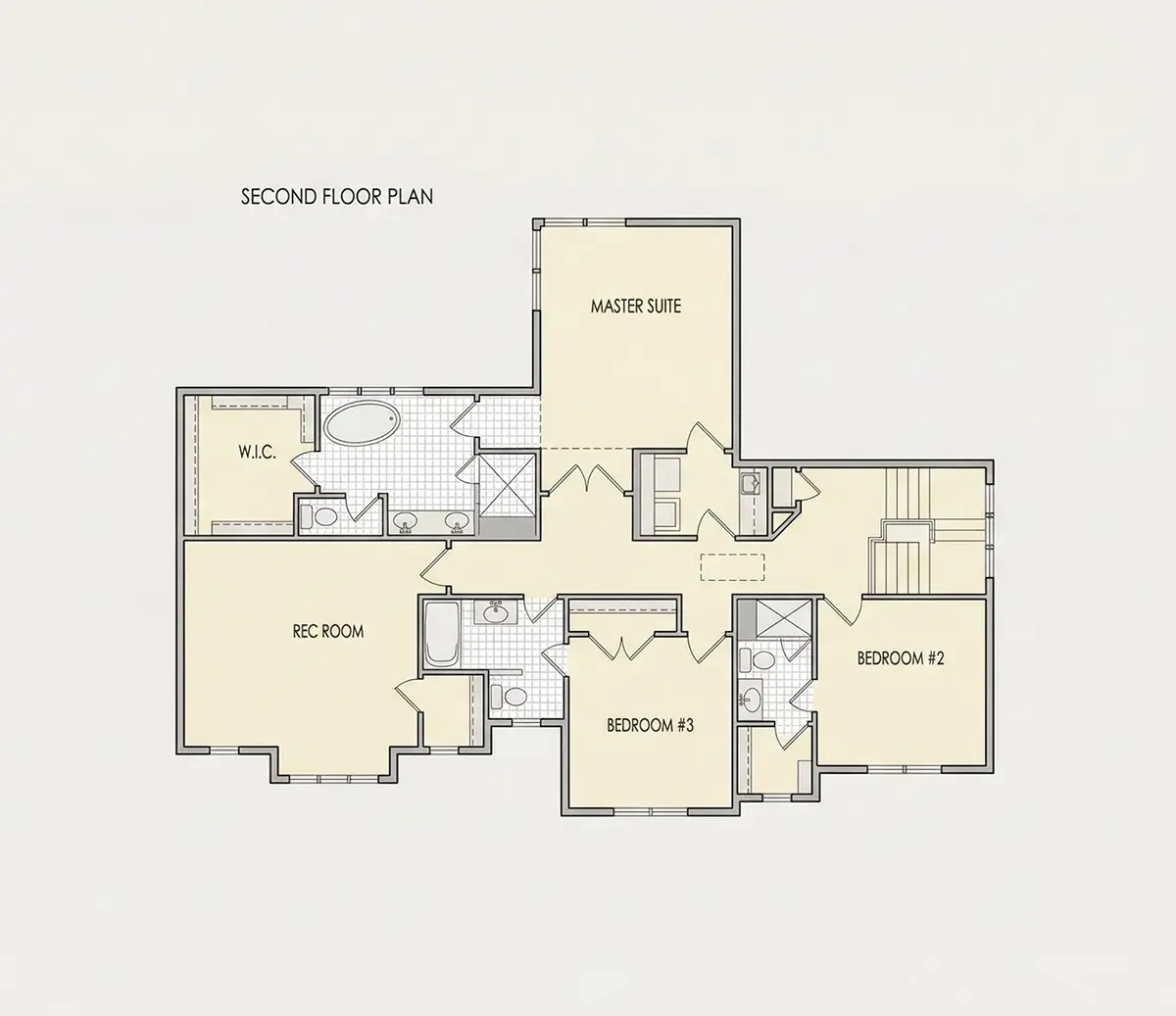 Antras Aukštas 23 – Dviejų aukštų namo projektas 293 m²: 3 Miegamieji, Darbo kambarys, 4 Vonios, Atvira virtuvė, Garažas — 21252R