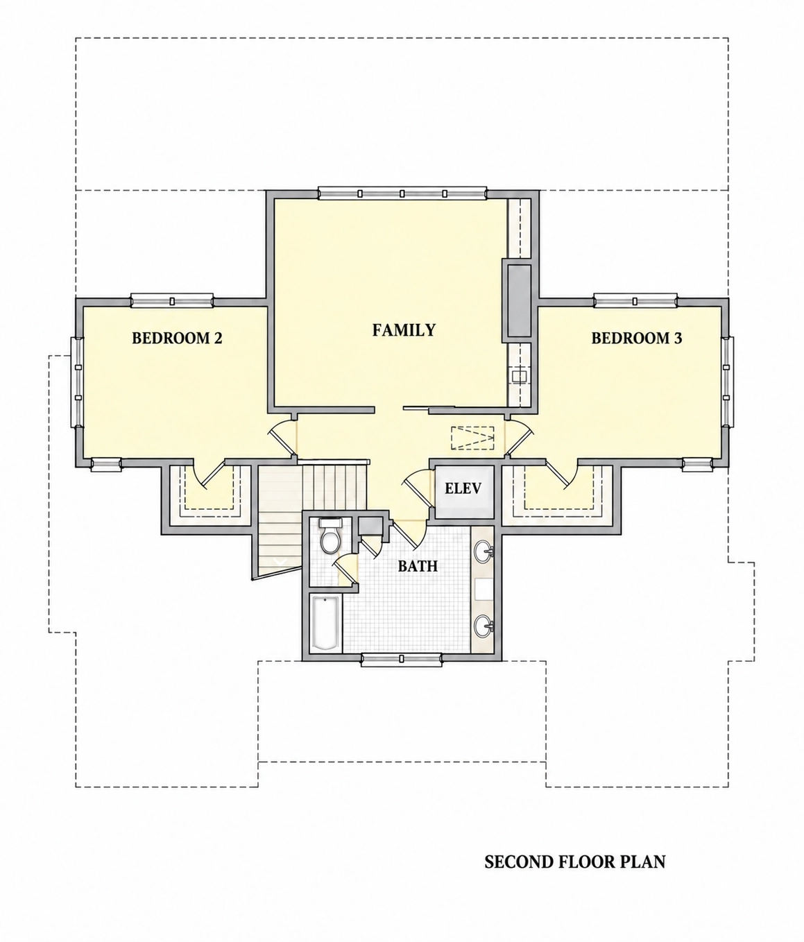 Antras Aukštas 10 – Trijų aukštų namo projektas 434 m²: 4 Miegamieji, Darbo kambarys, 4 Vonios, Atvira virtuvė, Garažas — 92833R