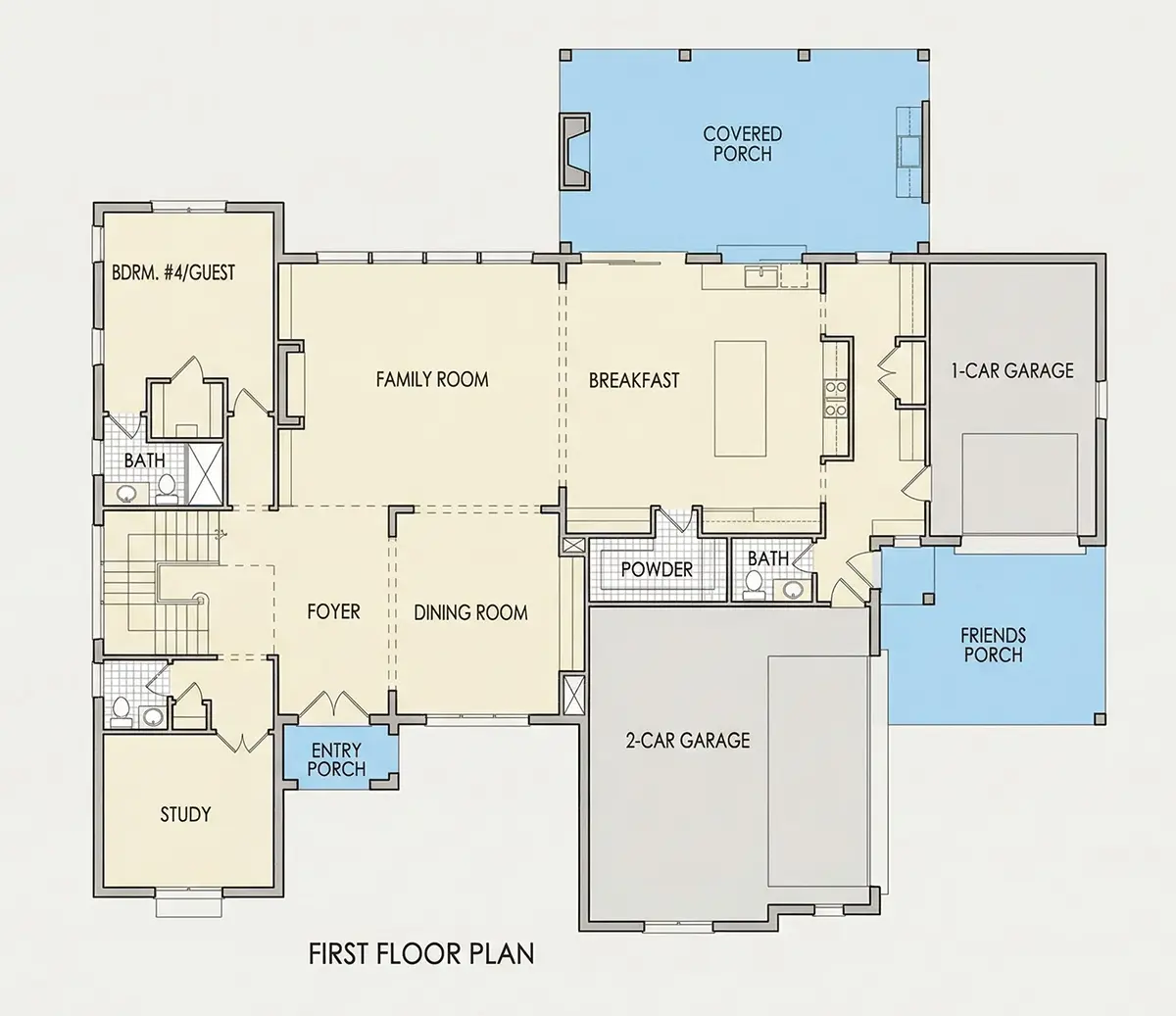 Pirmas Aukštas 25 – Dviejų aukštų namo projektas + rūsiu 599 m²: 6 Miegamieji, Darbo kambarys, 8 Vonios, Atvira virtuvė, Garažas — 36963R