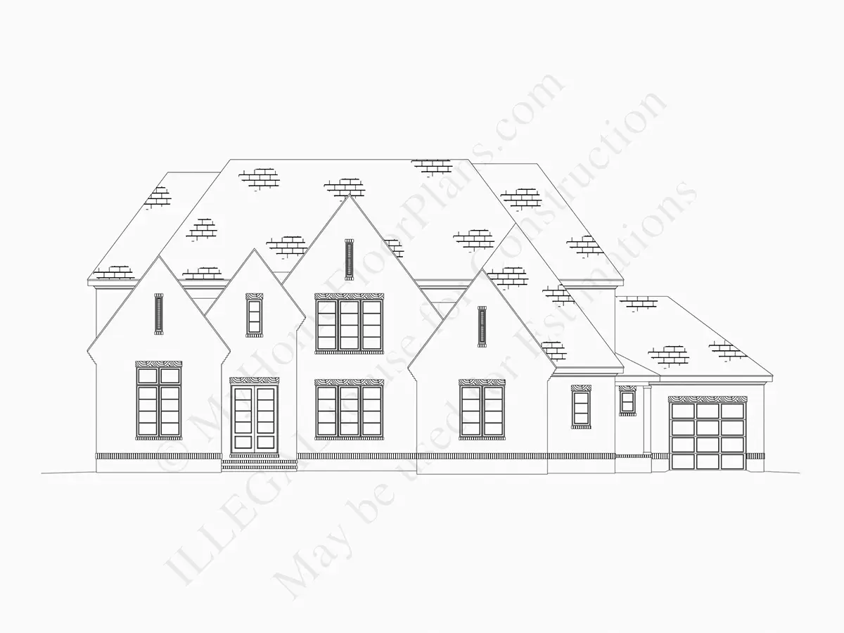 Fasadai 21 – Dviejų aukštų namo projektas + rūsiu 599 m²: 6 Miegamieji, Darbo kambarys, 8 Vonios, Atvira virtuvė, Garažas — 36963R