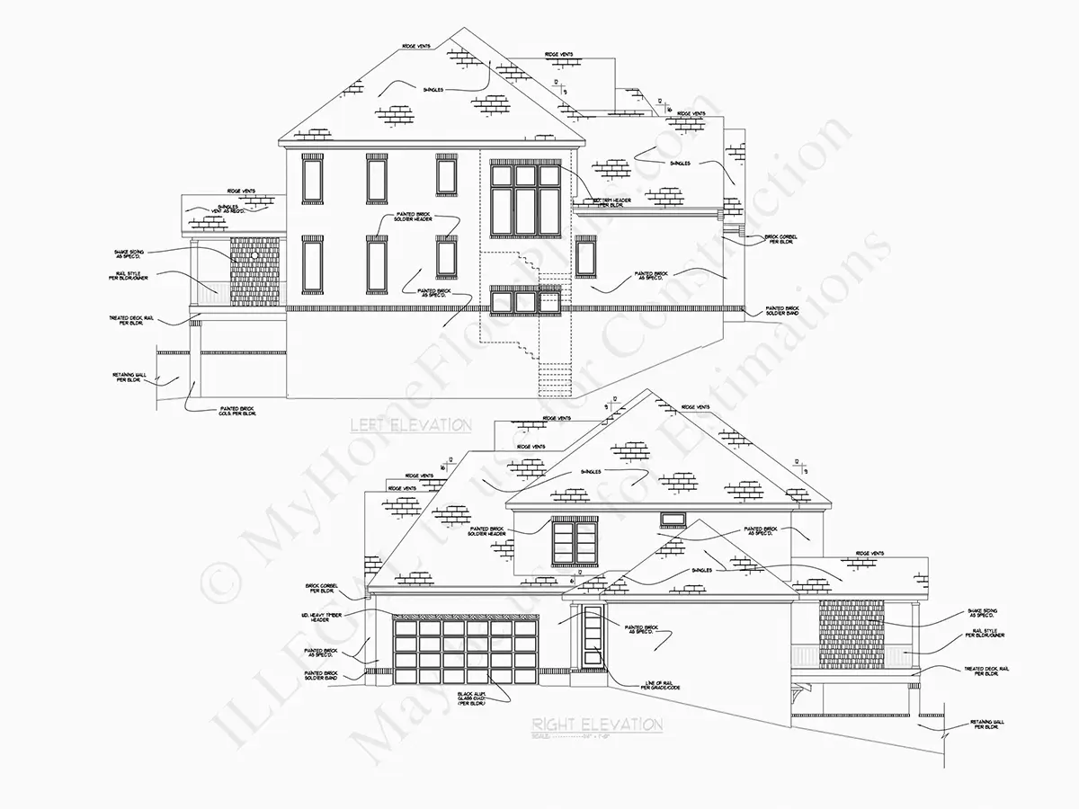Fasadai 23 – Dviejų aukštų namo projektas + rūsiu 599 m²: 6 Miegamieji, Darbo kambarys, 8 Vonios, Atvira virtuvė, Garažas — 36963R