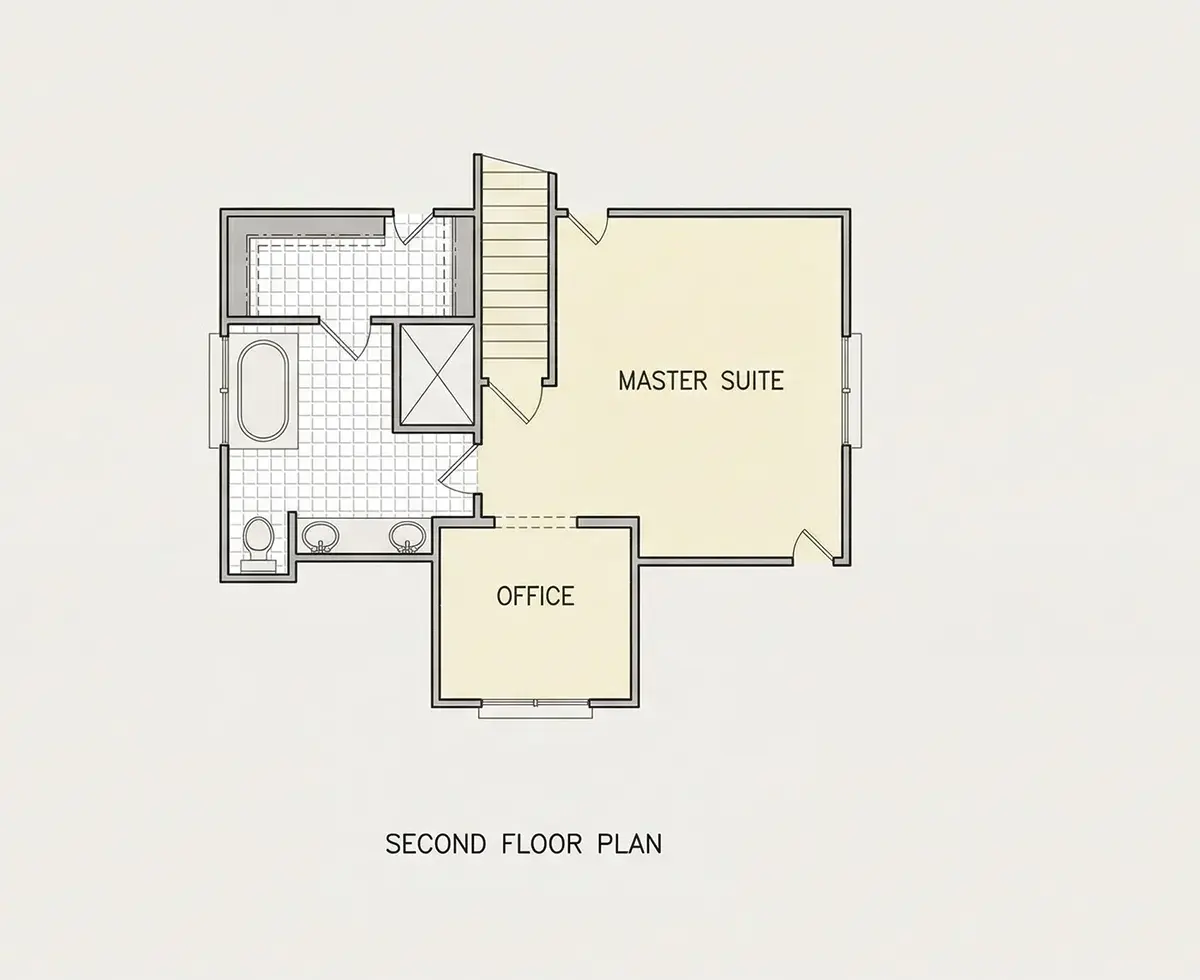 Antras Aukštas 10 – Trijų aukštų namo projektas 158 m²: 3 Miegamieji, Darbo kambarys, 2 Vonios, Atvira virtuvė, Garažas — 92700R