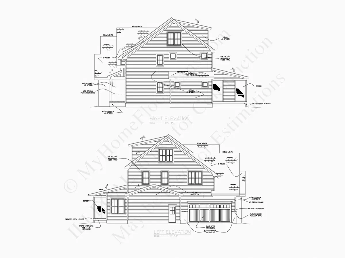 Fasadai 7 – Trijų aukštų namo projektas 372 m²: 5 Miegamieji, Darbo kambarys, 6 Vonios, Atvira virtuvė, Garažas — 29445R