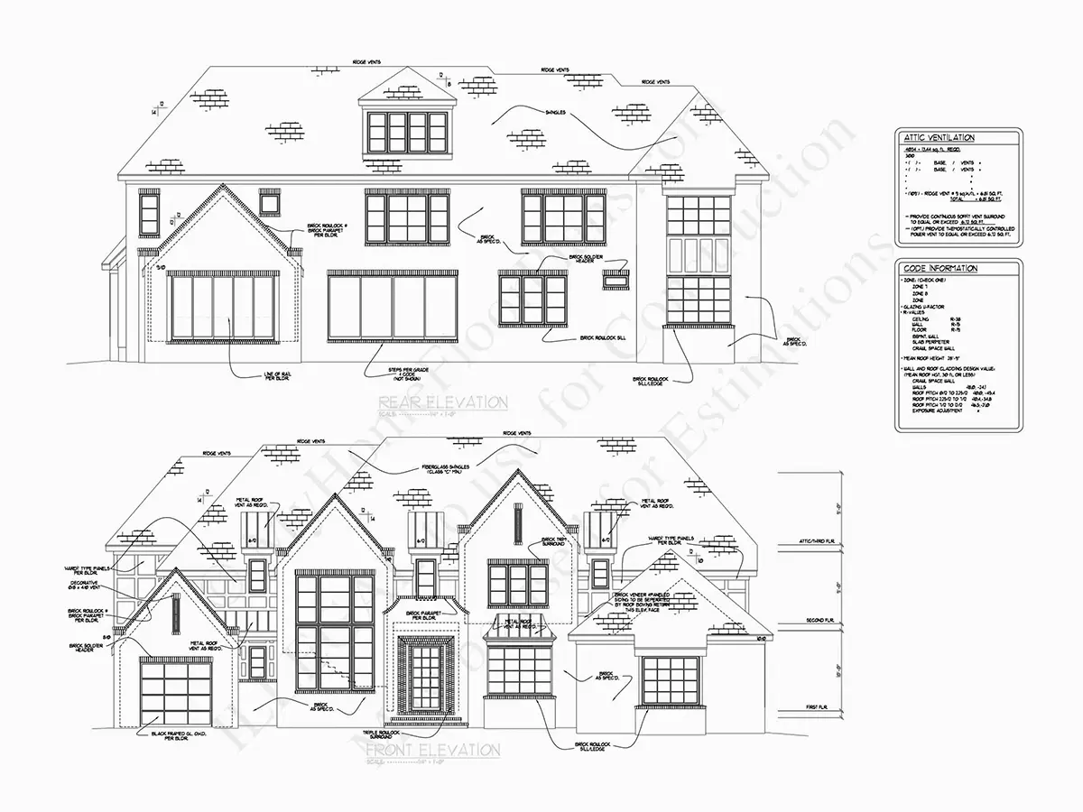 Fasadai 18 – Trijų aukštų namo projektas 483 m²: 5 Miegamieji, Darbo kambarys, 6 Vonios, Atvira virtuvė, Garažas — 82660R