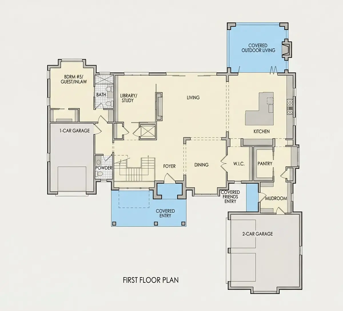 Pirmas Aukštas 20 – Trijų aukštų namo projektas 483 m²: 5 Miegamieji, Darbo kambarys, 6 Vonios, Atvira virtuvė, Garažas — 82660R