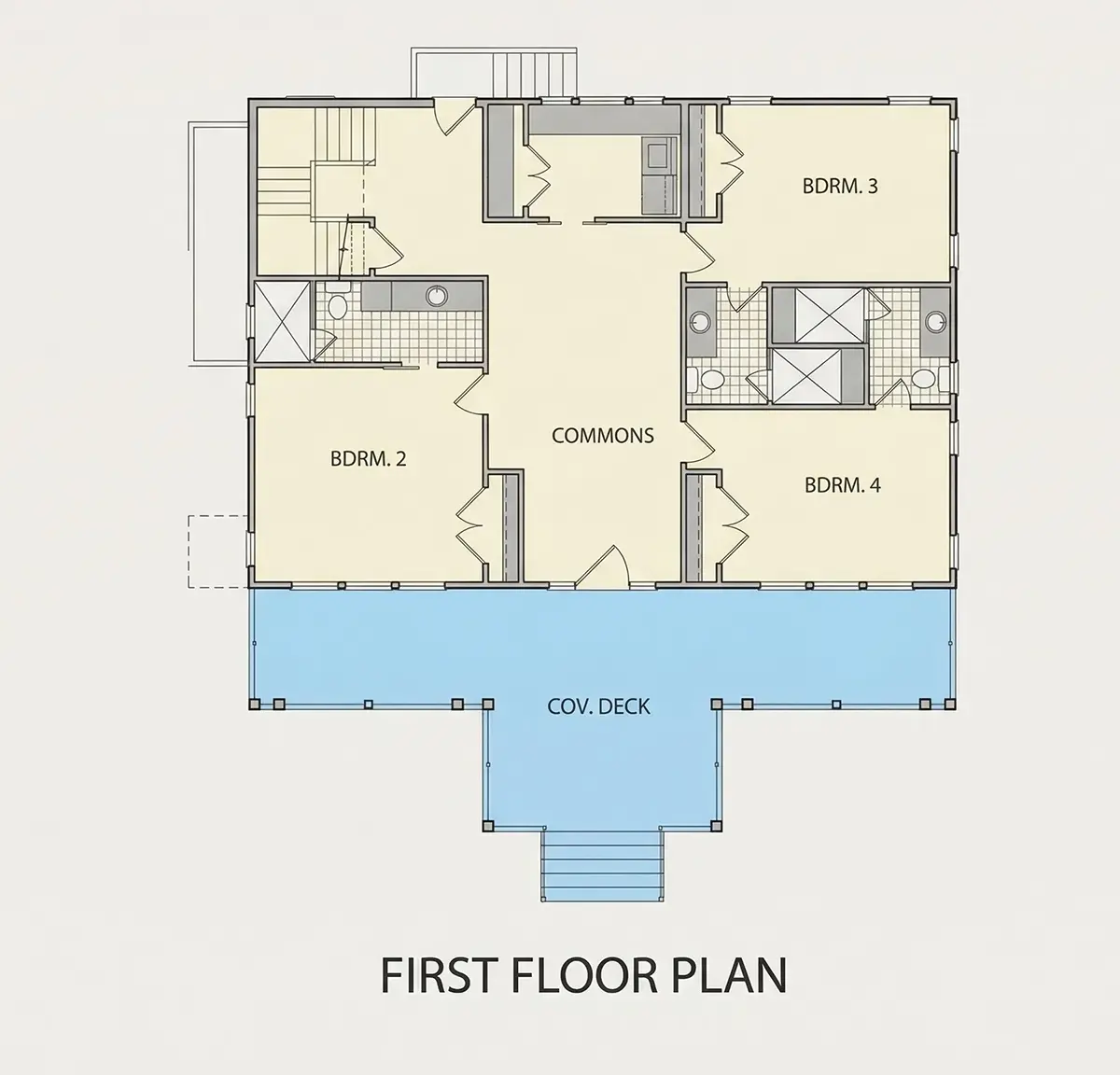 Pirmas Aukštas 25 – Dviejų aukštų namo projektas 276 m²: 4 Miegamieji, 5 Vonios, Garažas — 10386R