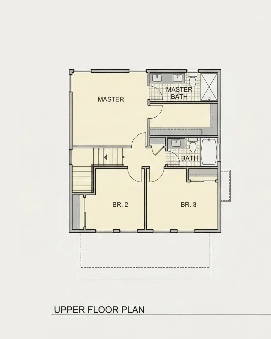 Antras Aukštas 7 – Dviejų aukštų namo projektas 130 m²: 3 Miegamieji, 3 Vonios, Atvira virtuvė, be Garažo — 79238R