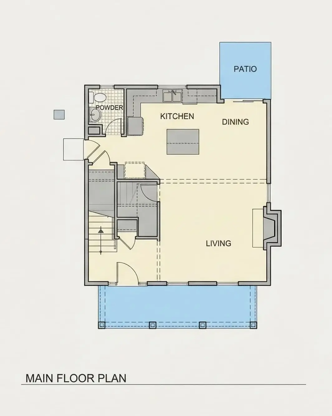 Pirmas Aukštas 6 – Dviejų aukštų namo projektas 130 m²: 3 Miegamieji, 3 Vonios, Atvira virtuvė, be Garažo — 79238R