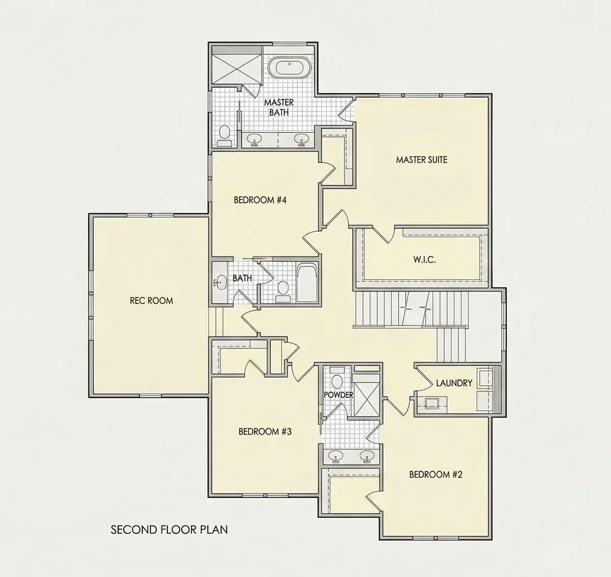 Antras Aukštas 23 – Dviejų aukštų namo projektas 413 m²: 5 Miegamieji, 5 Vonios, Atvira virtuvė, Garažas — 95263R