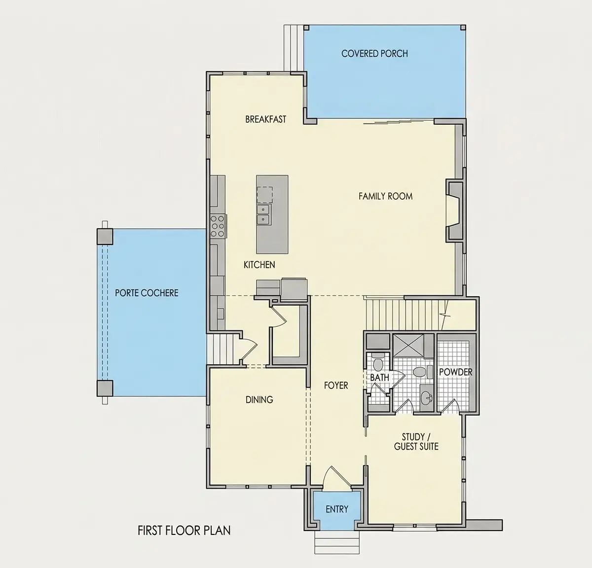 Pirmas Aukštas 22 – Dviejų aukštų namo projektas 413 m²: 5 Miegamieji, 5 Vonios, Atvira virtuvė, Garažas — 95263R