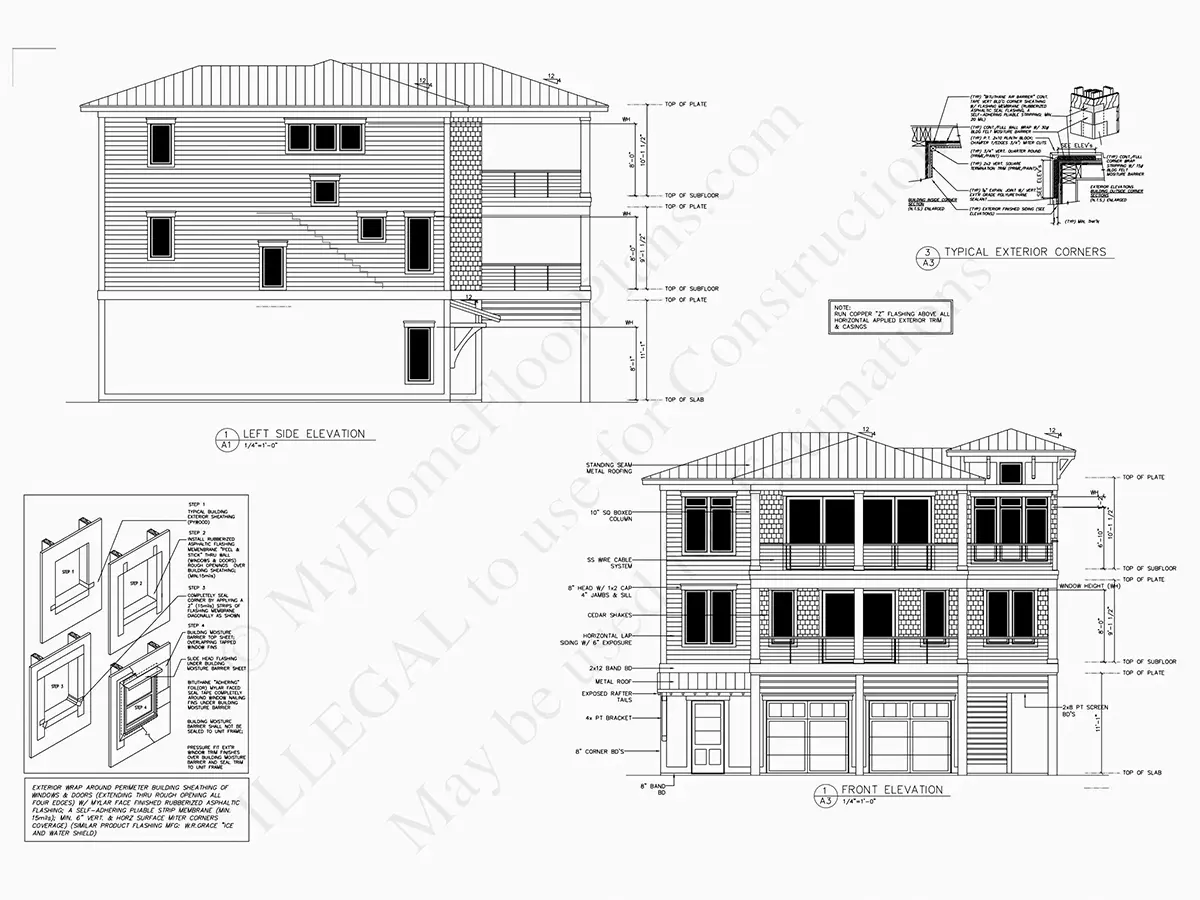 Fasadai 7 – Trijų aukštų namo projektas 308 m²: 4 Miegamieji, 5 Vonios, Atvira virtuvė, Garažas — 90946R