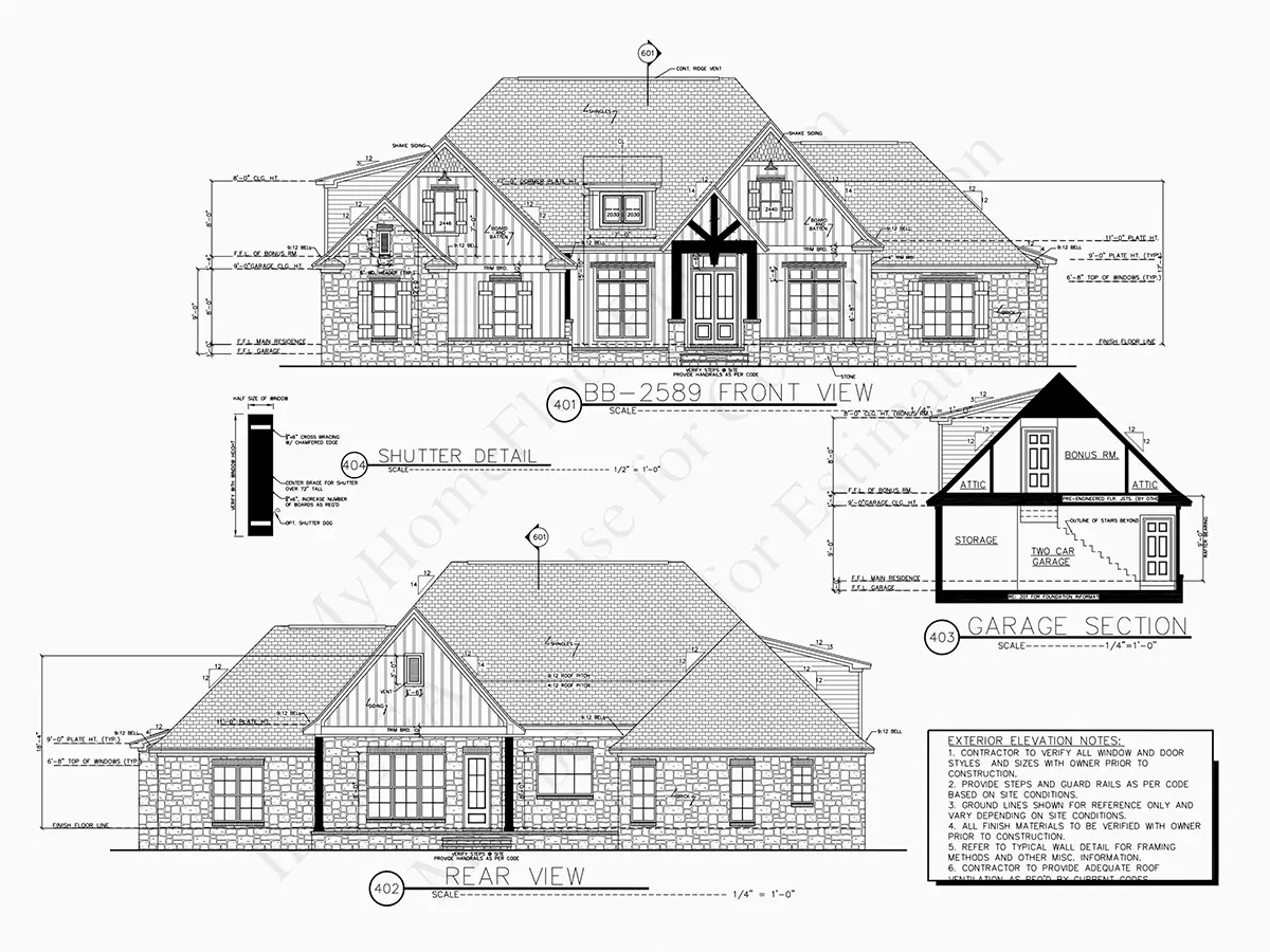 Fasadai 16 – Namo projektas su mansarda 241 m²: 4 Miegamieji, 4 Vonios, Atvira virtuvė, Garažas — 14691R