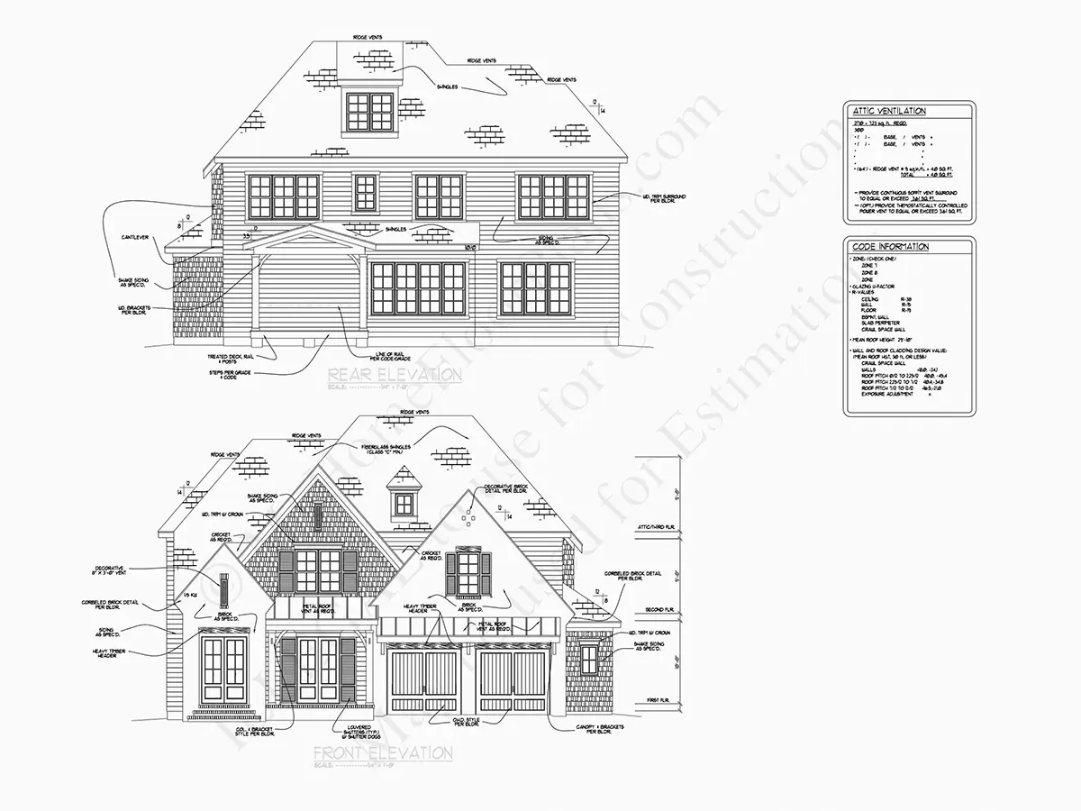 Fasadai 6 – Dviejų aukštų namo projektas 299 m²: 4 Miegamieji, 5 Vonios, Atvira virtuvė, Garažas — 29805R