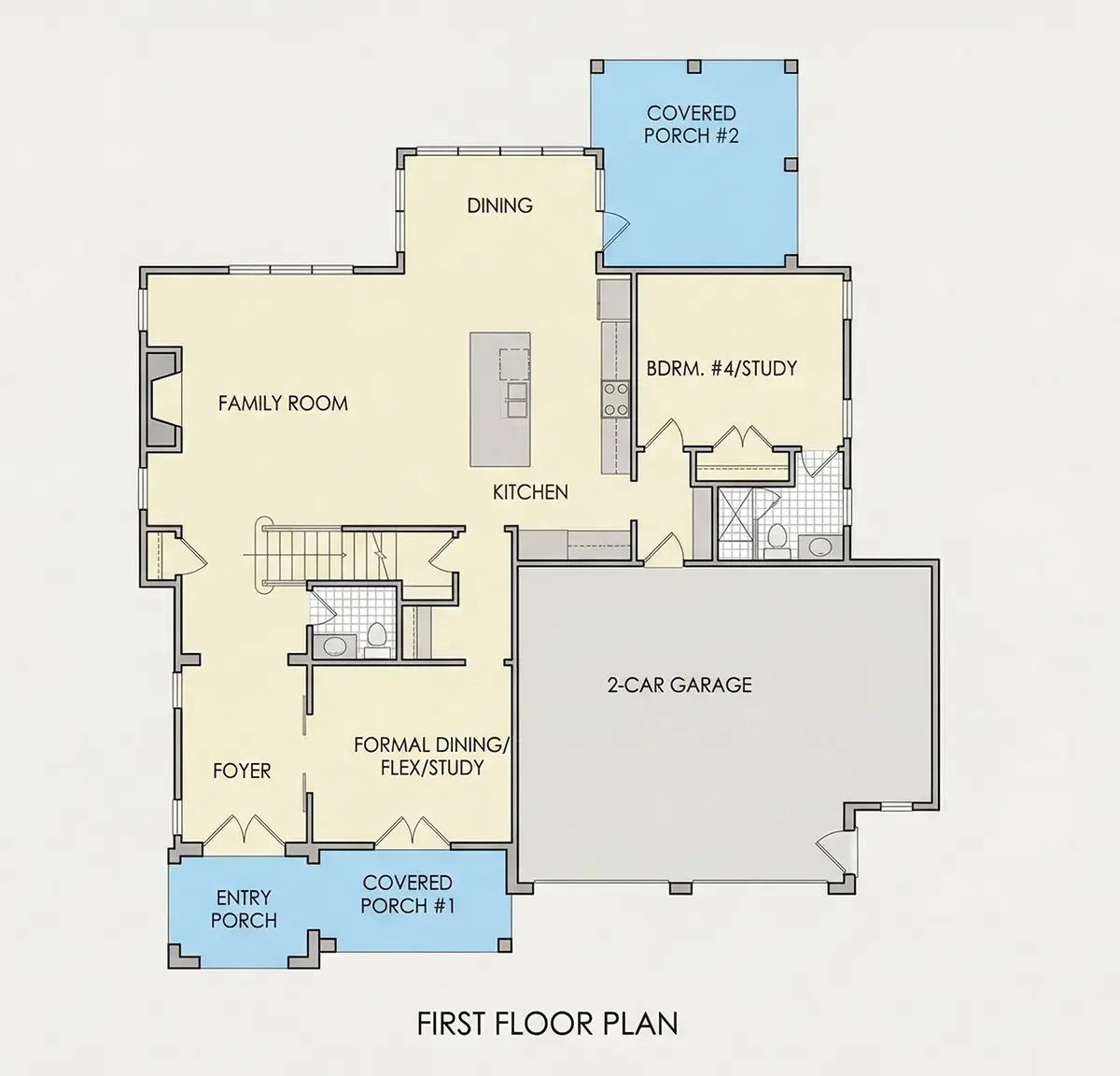 Pirmas Aukštas 8 – Dviejų aukštų namo projektas 299 m²: 4 Miegamieji, 5 Vonios, Atvira virtuvė, Garažas — 29805R