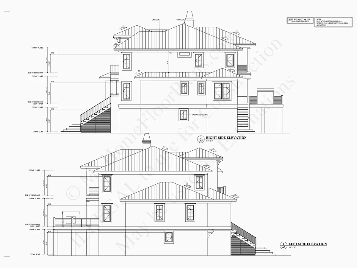 Fasadai 7 – Trijų aukštų namo projektas 573 m²: 4 Miegamieji, 6 Vonios, Atvira virtuvė, Garažas — 90915R