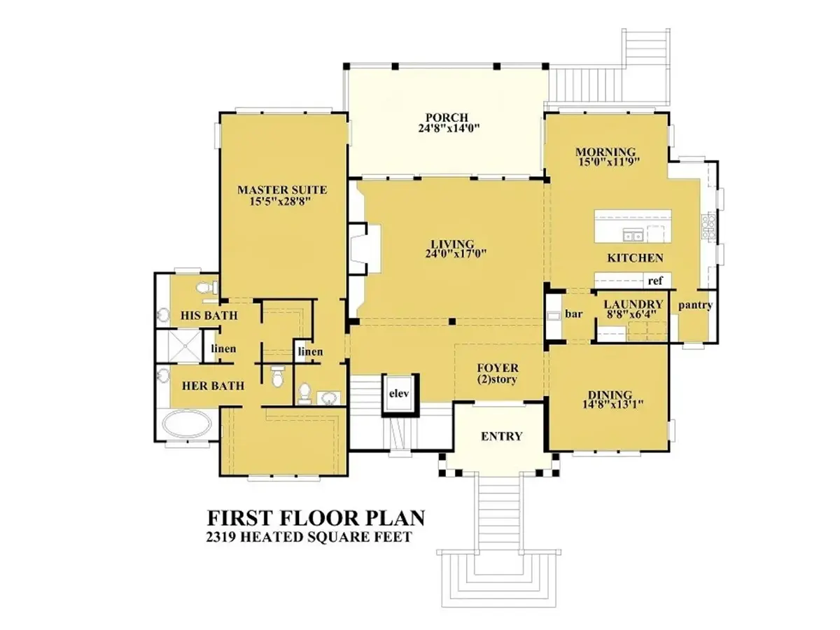 Pirmas Aukštas 9 – Trijų aukštų namo projektas 573 m²: 4 Miegamieji, 6 Vonios, Atvira virtuvė, Garažas — 90915R