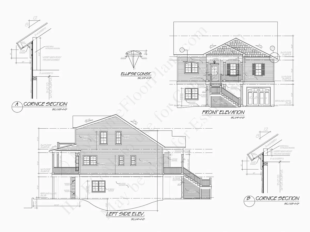 Fasadai 6 – Trijų aukštų namo projektas 250 m²: 4 Miegamieji, 3 Vonios, Atvira virtuvė, Garažas — 25020R