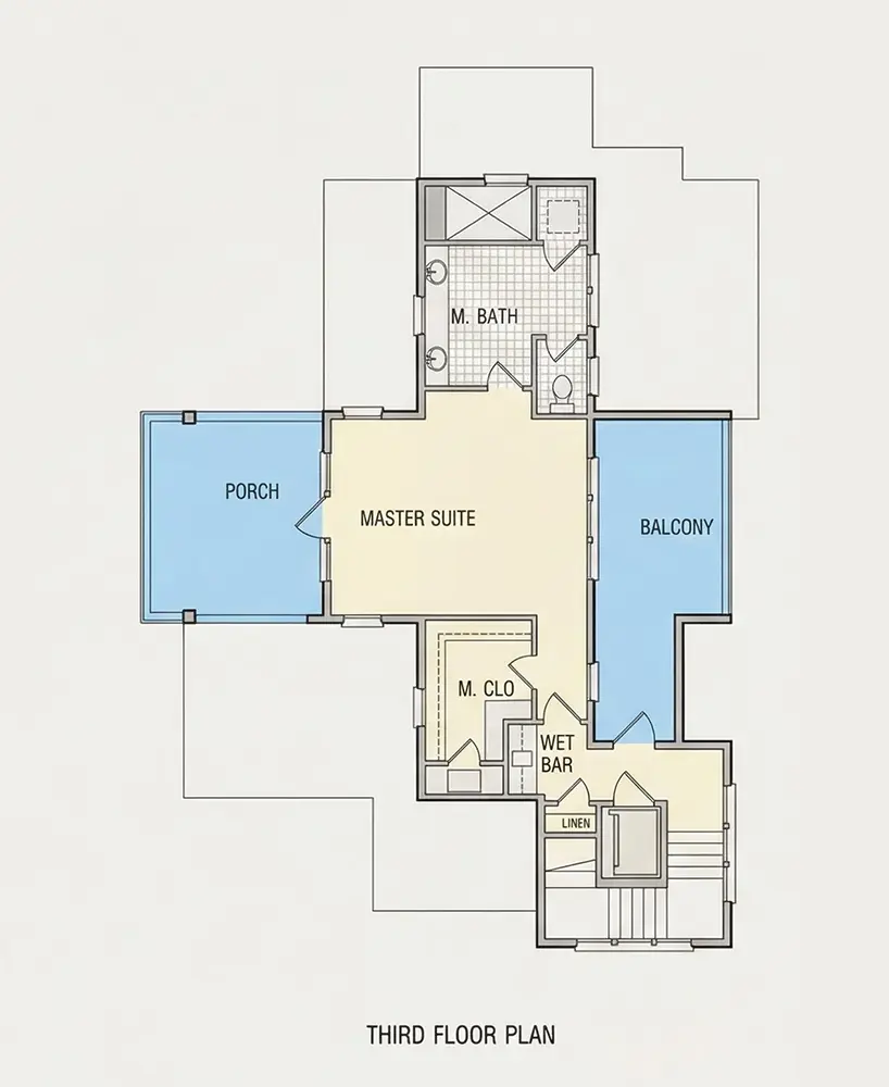 Trečias Aukštas 14 – Trijų aukštų namo projektas 213 m²: 4 Miegamieji, Darbo kambarys, 6 Vonios, Atvira virtuvė, Garažas — 89404R