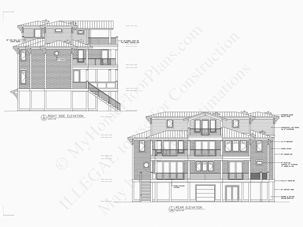 Fasadai 10 – Trijų aukštų namo projektas 213 m²: 4 Miegamieji, Darbo kambarys, 6 Vonios, Atvira virtuvė, Garažas — 89404R