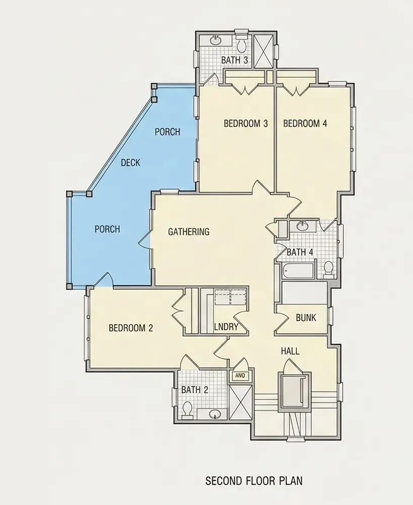 Antras Aukštas 13 – Trijų aukštų namo projektas 213 m²: 4 Miegamieji, Darbo kambarys, 6 Vonios, Atvira virtuvė, Garažas — 89404R