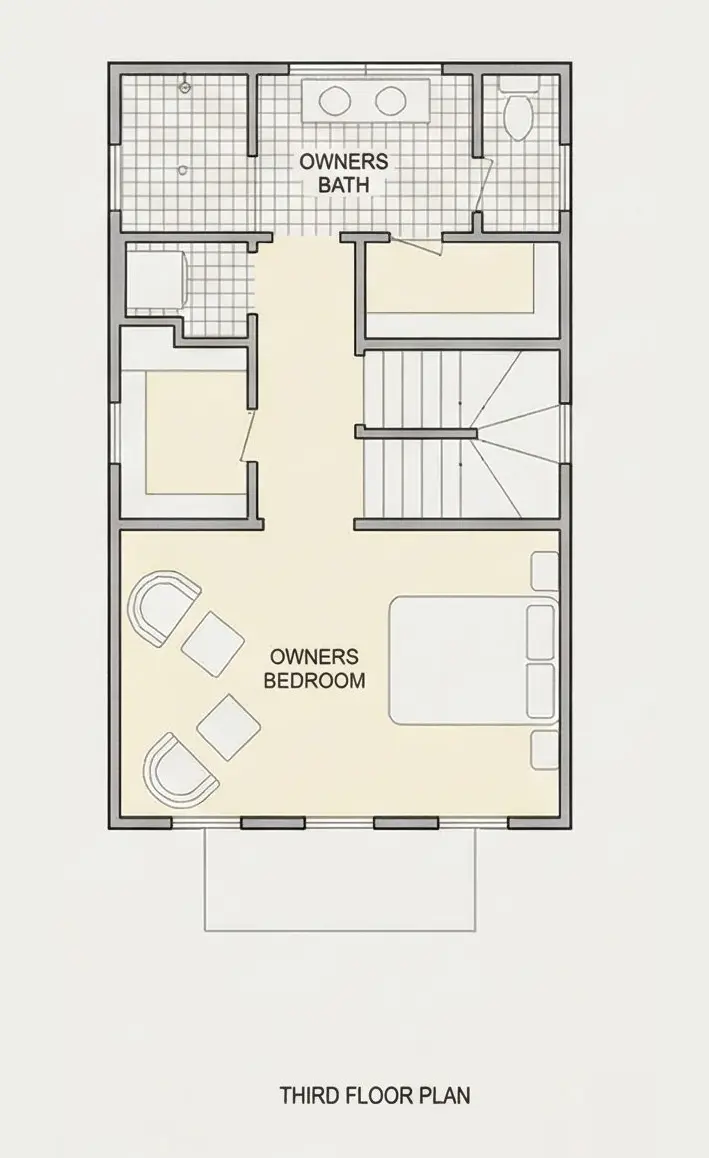 Trečias Aukštas 10 – Trijų aukštų namo projektas 158 m²: 3 Miegamieji, 3 Vonios, Atvira virtuvė, be Garažo — 46831R