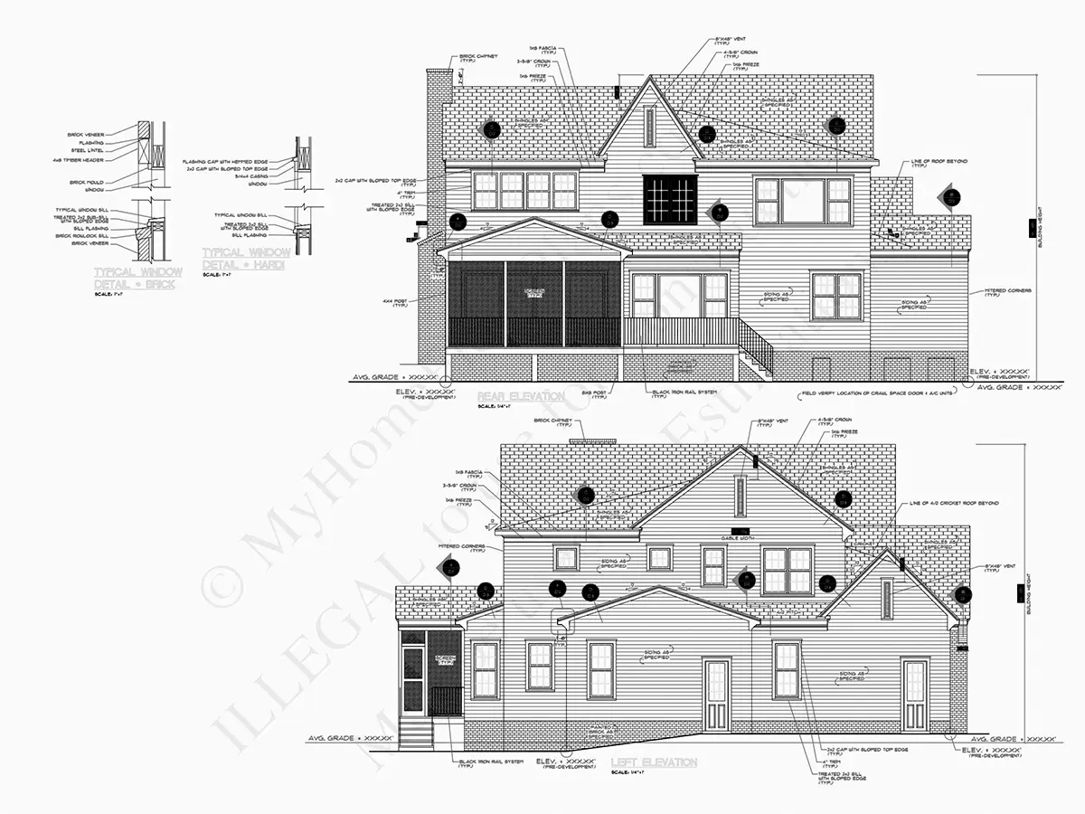 Fasadai 11 – Dviejų aukštų namo projektas 334 m²: 4 Miegamieji, Darbo kambarys, 5 Vonios, Atvira virtuvė, Garažas — 74831R