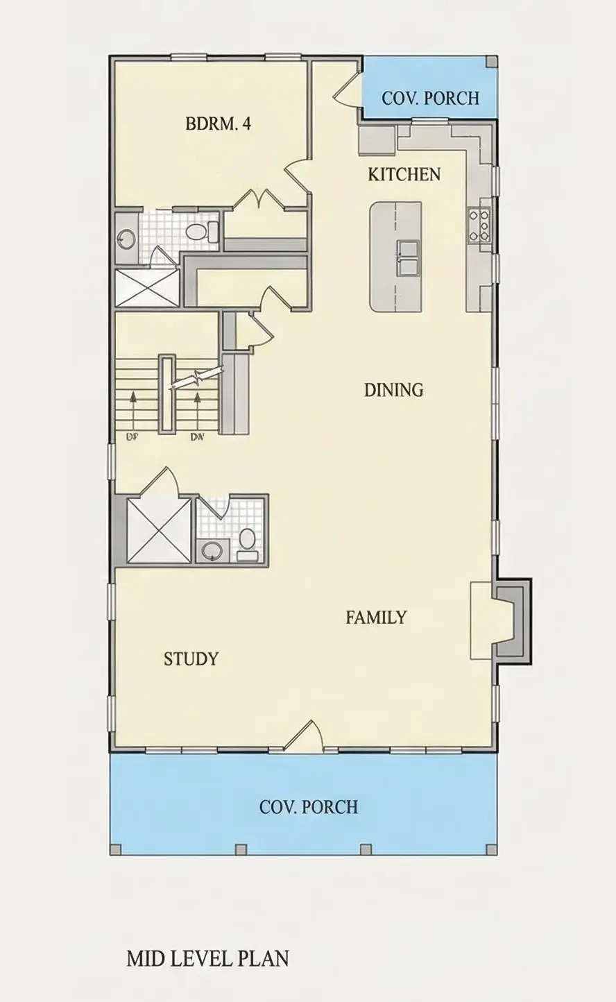 Pirmas Aukštas 11 – Trijų aukštų namo projektas 360 m²: 6 Miegamieji, 6 Vonios, Atvira virtuvė, Garažas — 57962R