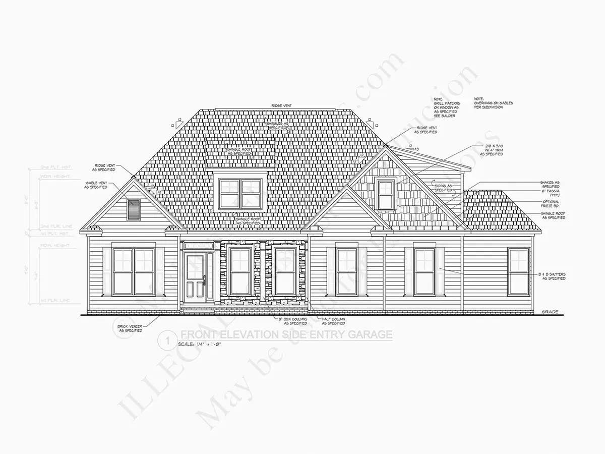 Fasadai 12 – Namo projektas su mansarda 263 m²: 3 Miegamieji, 3 Vonios, Atvira virtuvė, Garažas — 85125R