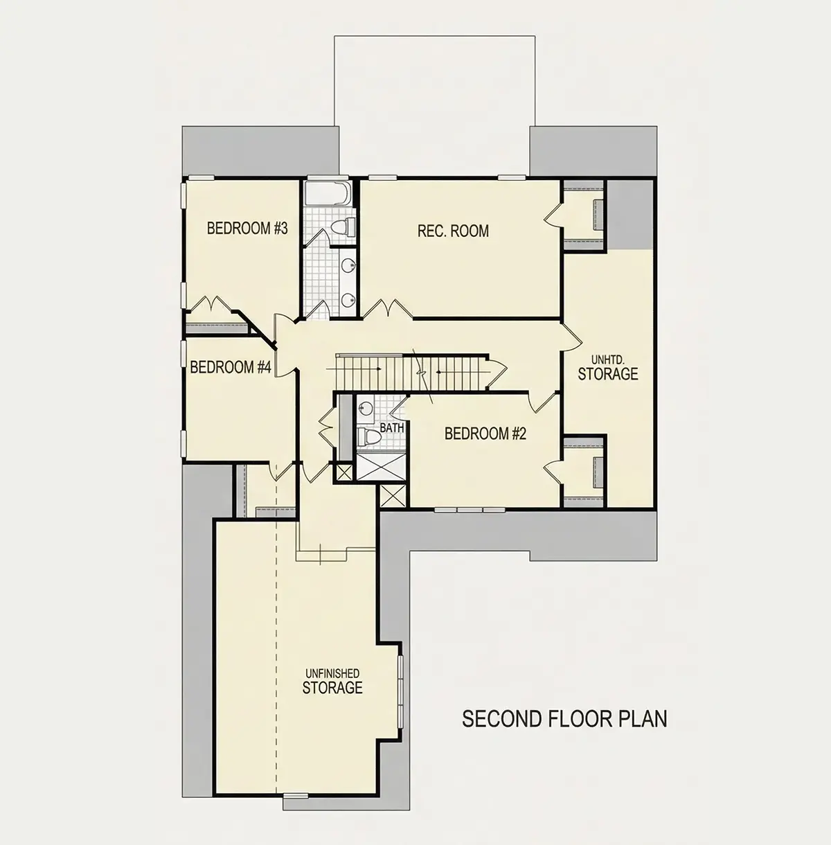 Antras Aukštas 10 – Dviejų aukštų namo projektas 292 m²: 4 Miegamieji, 4 Vonios, Atvira virtuvė, Garažas — 77487R