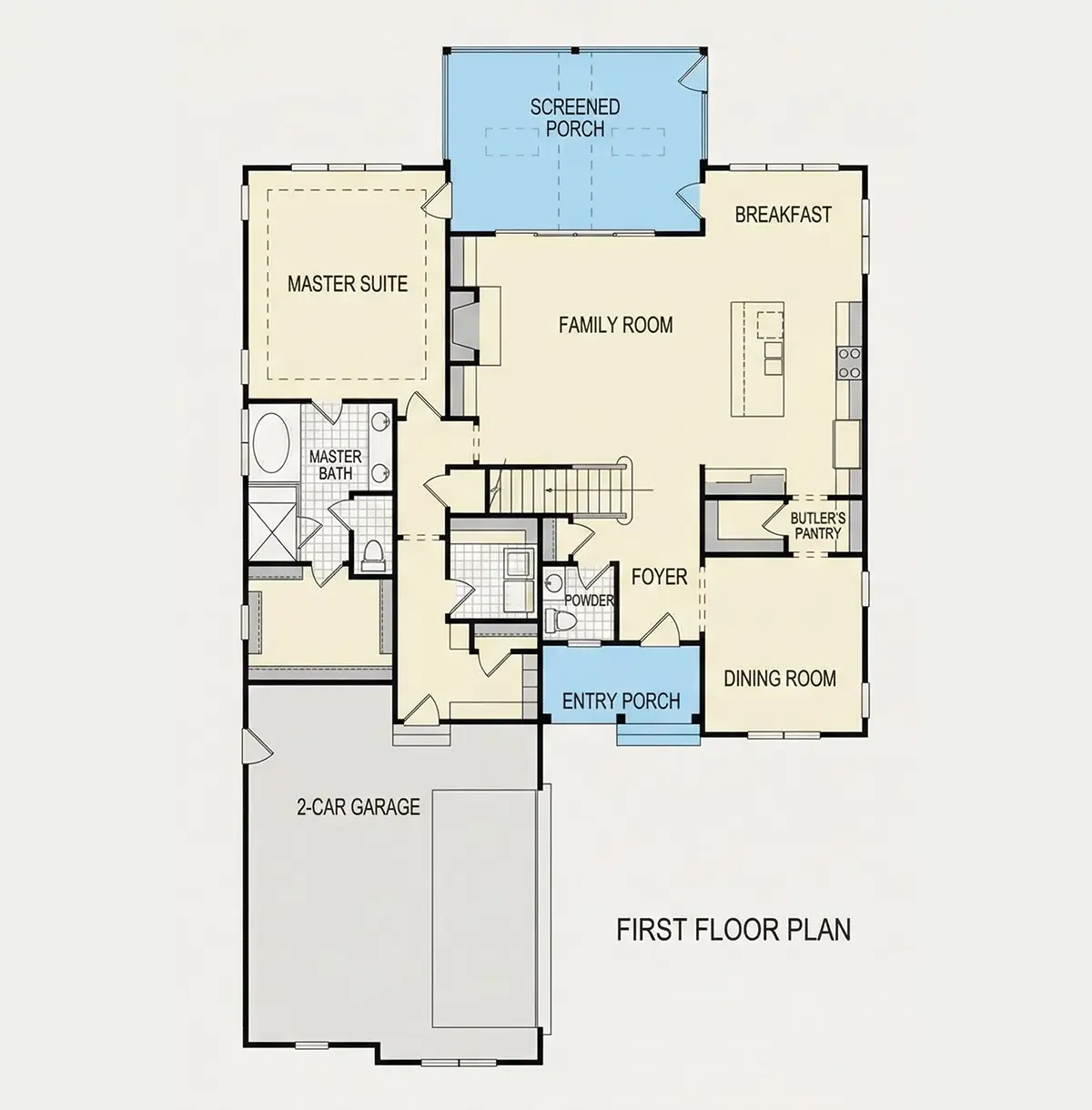 Pirmas Aukštas 9 – Dviejų aukštų namo projektas 292 m²: 4 Miegamieji, 4 Vonios, Atvira virtuvė, Garažas — 77487R
