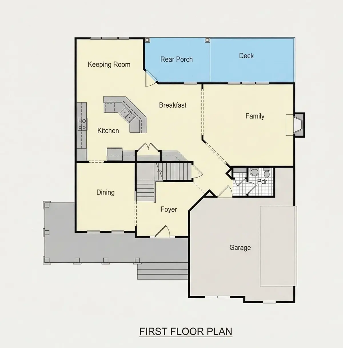 Pirmas Aukštas 25 – Dviejų aukštų namo projektas 247 m²: 3 Miegamieji, 3 Vonios, Atvira virtuvė, Garažas — 83552R