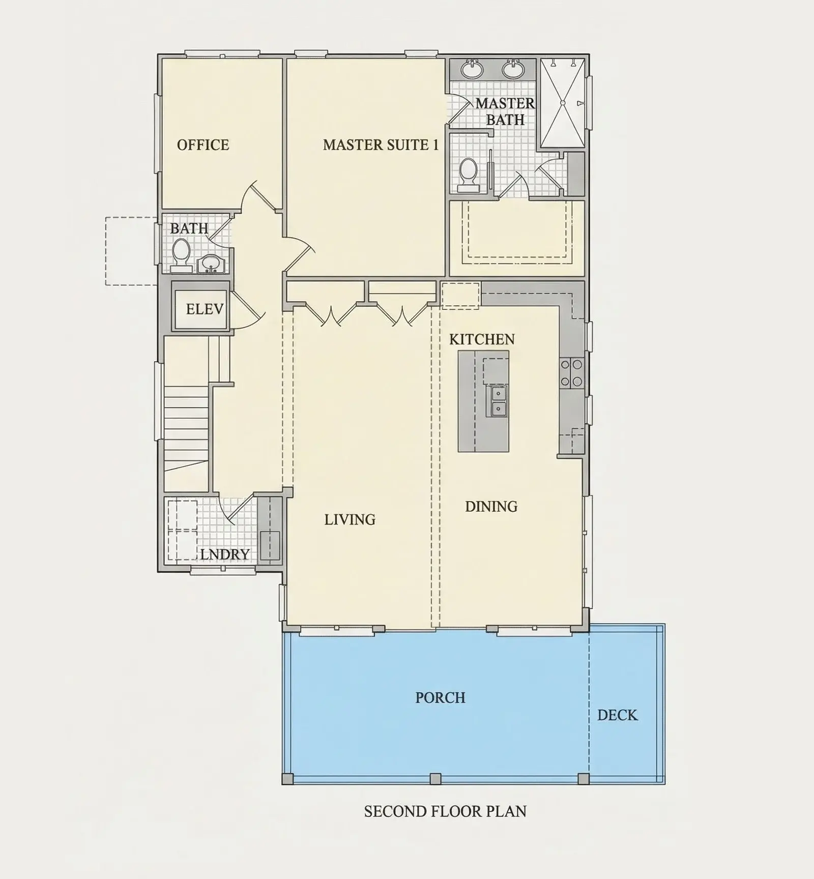 Antras Aukštas 9 – Trijų aukštų namo projektas 567 m²: 6 Miegamieji, Darbo kambarys, 4 Vonios, Atvira virtuvė, Garažas — 55440R